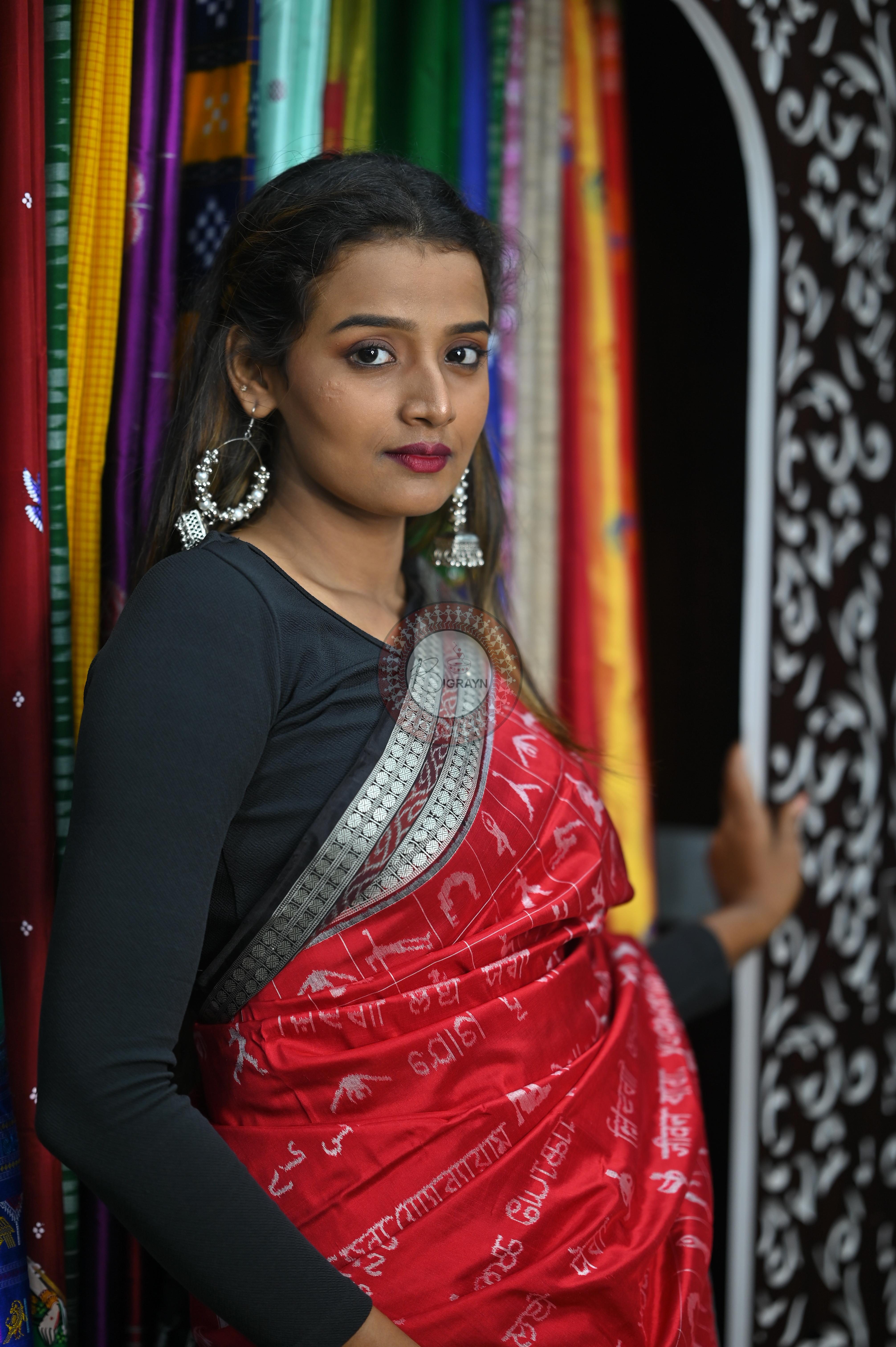 Red Black Exclusive Yoga Special Sambalpuri Silk Saree
