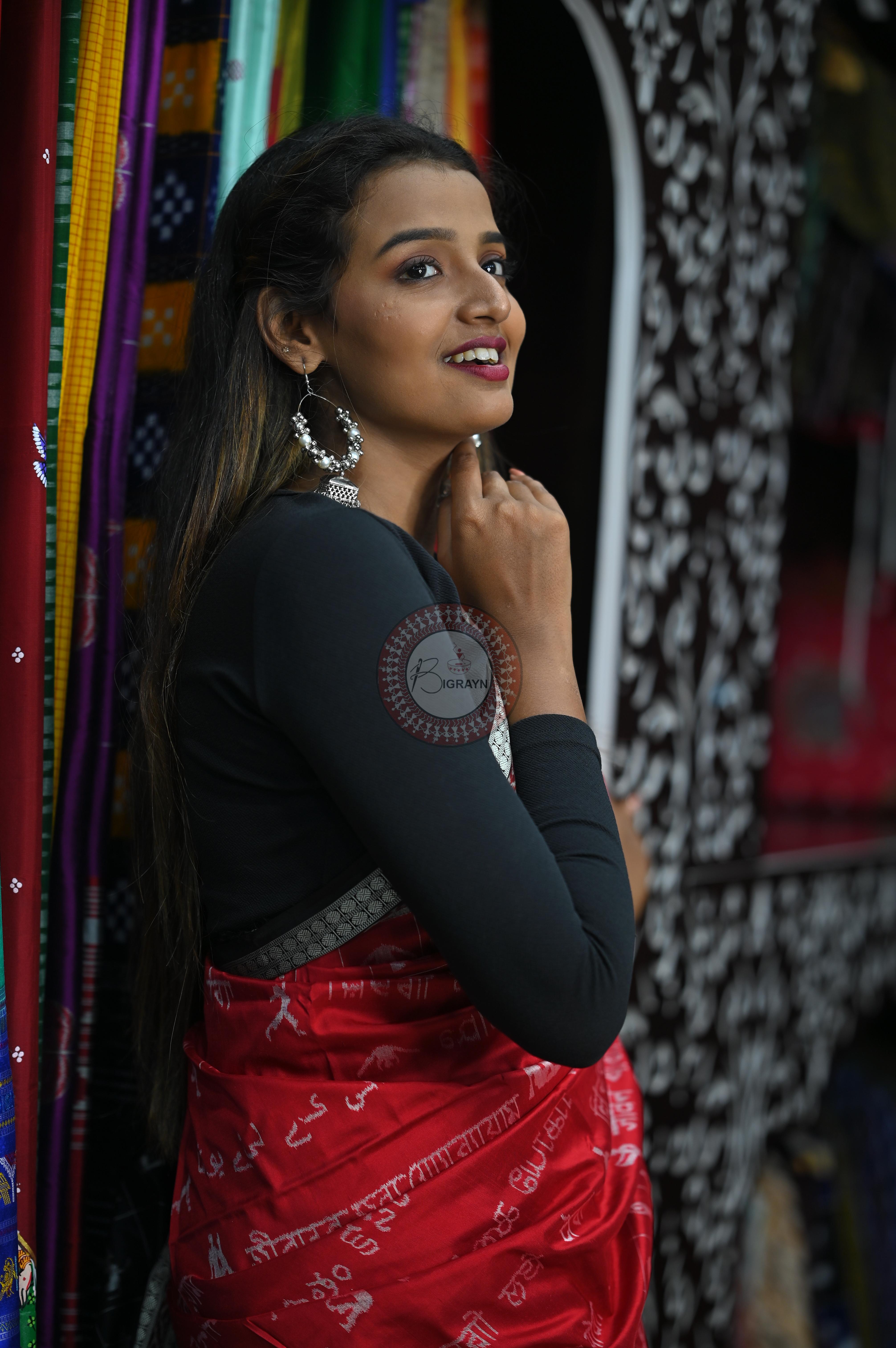 Red Black Exclusive Yoga Special Sambalpuri Silk Saree