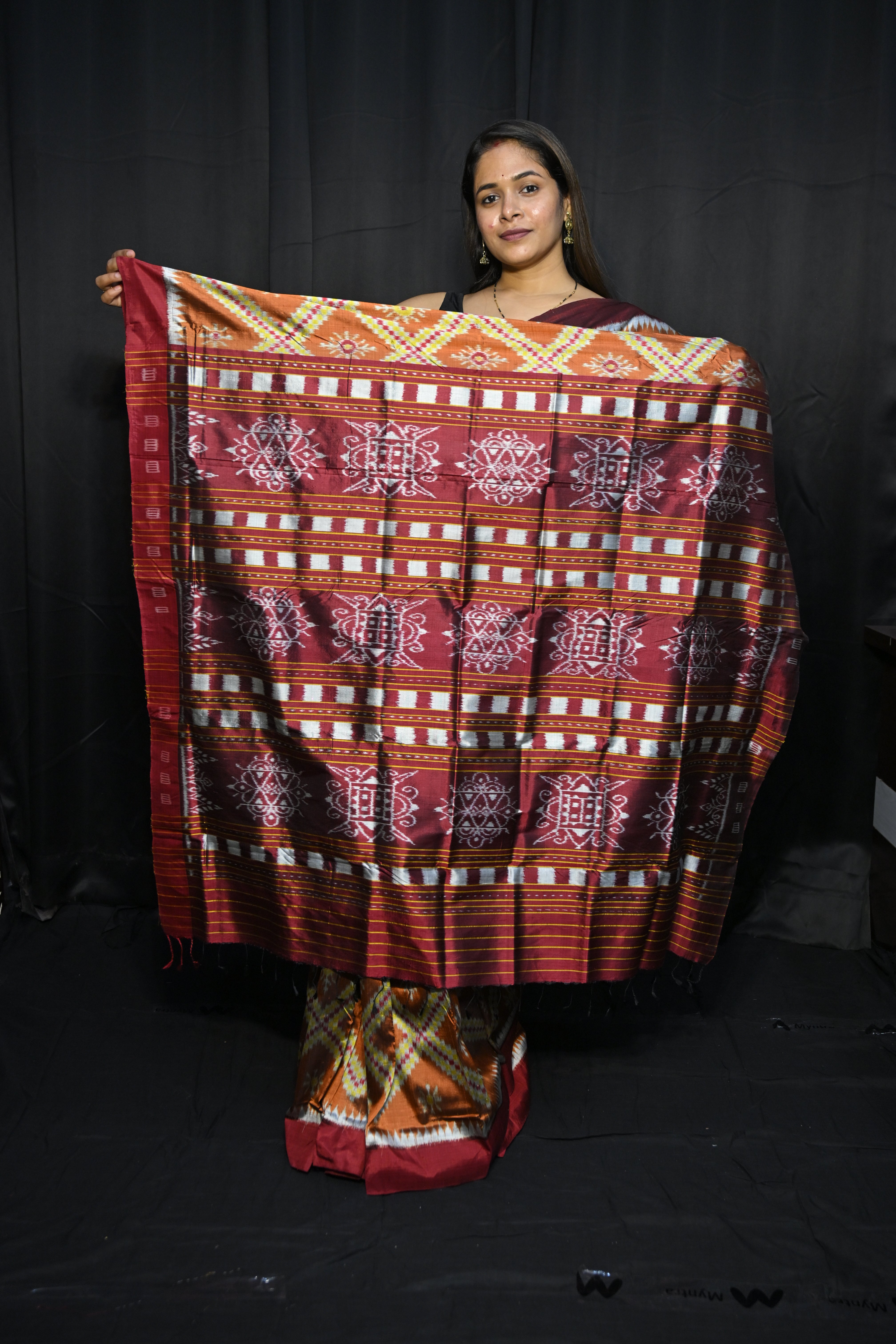 Rust Maroon Tarabali Design Mulberry Silk Saree
