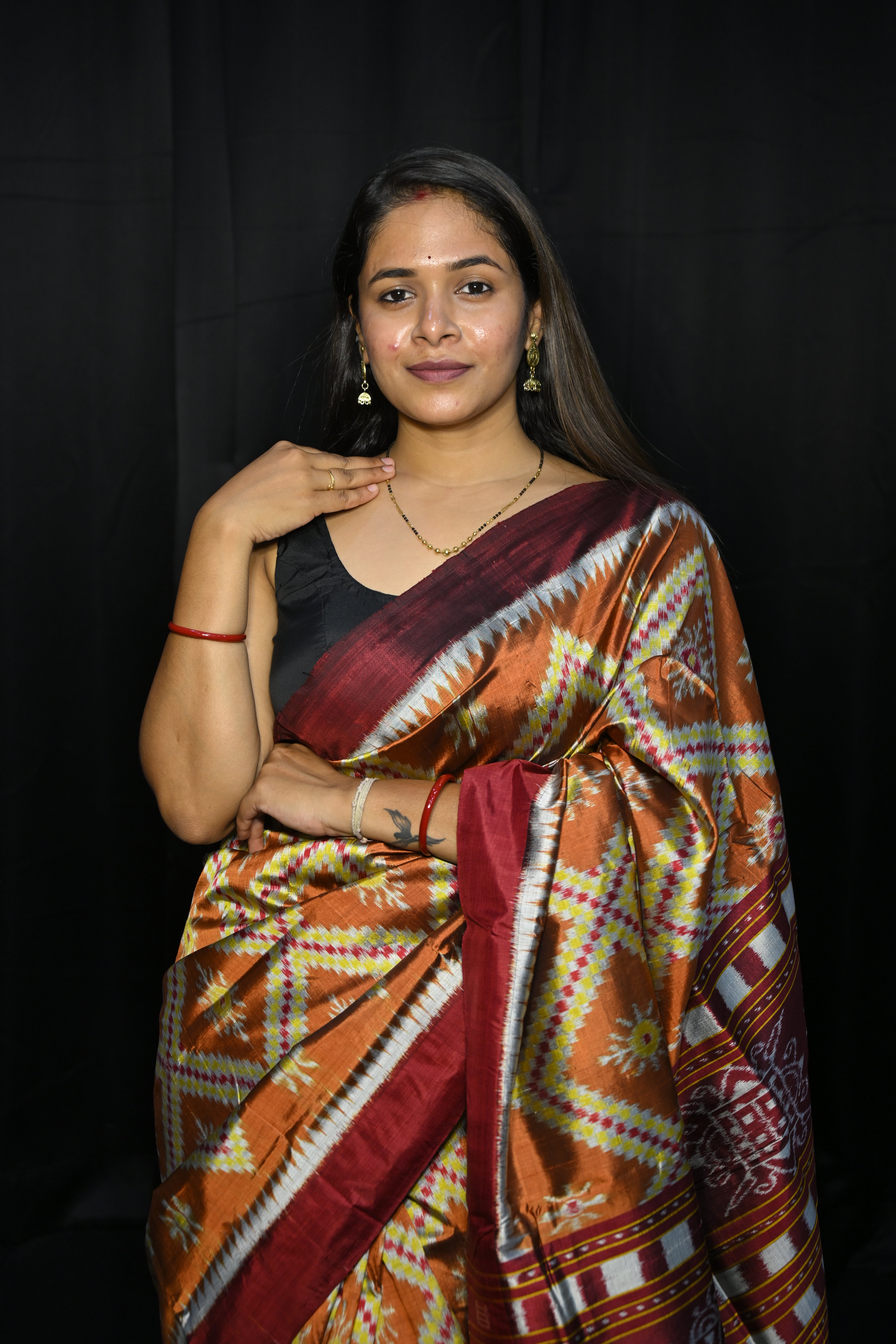 Rust Maroon Tarabali Design Mulberry Silk Saree