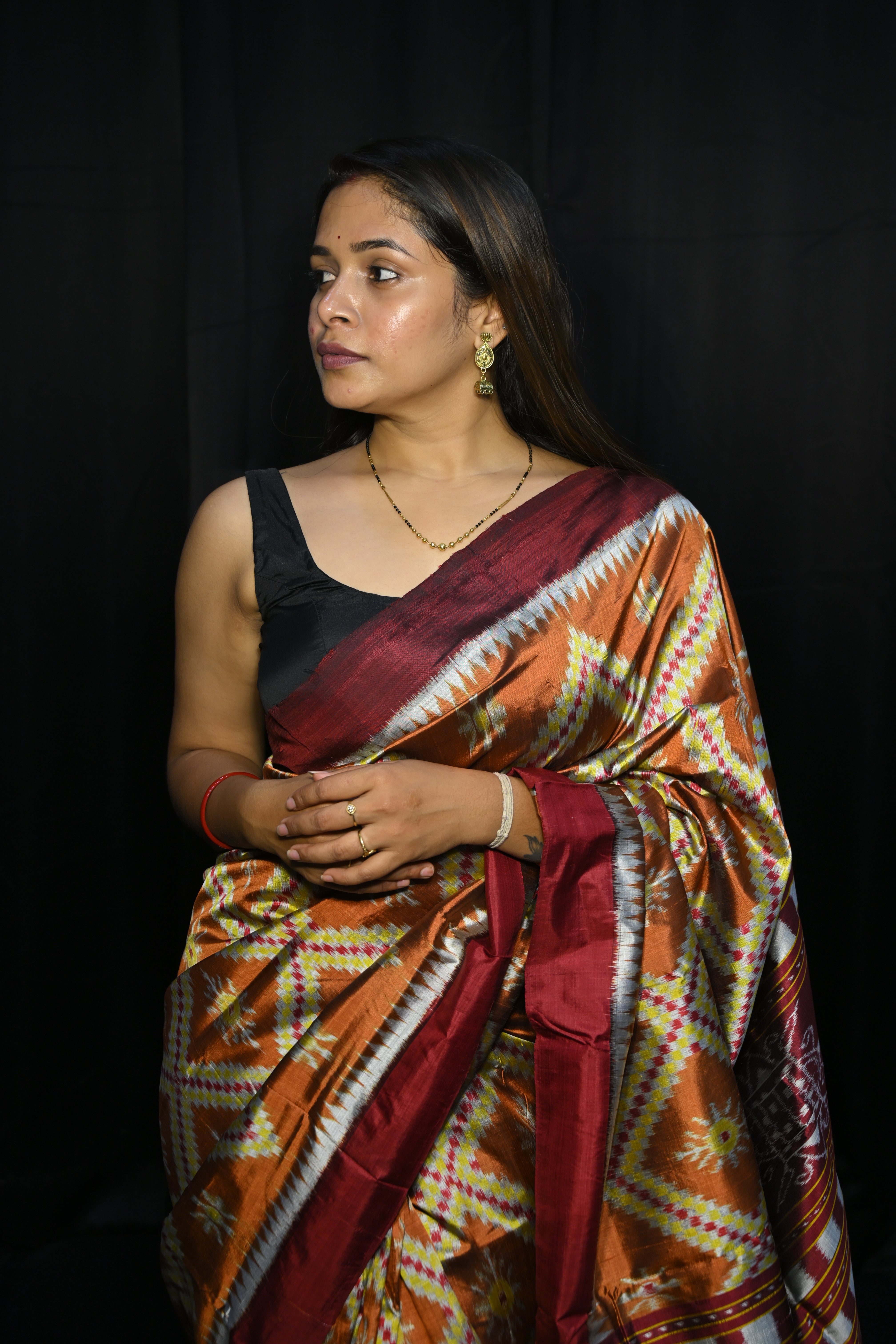 Rust Maroon Tarabali Design Mulberry Silk Saree