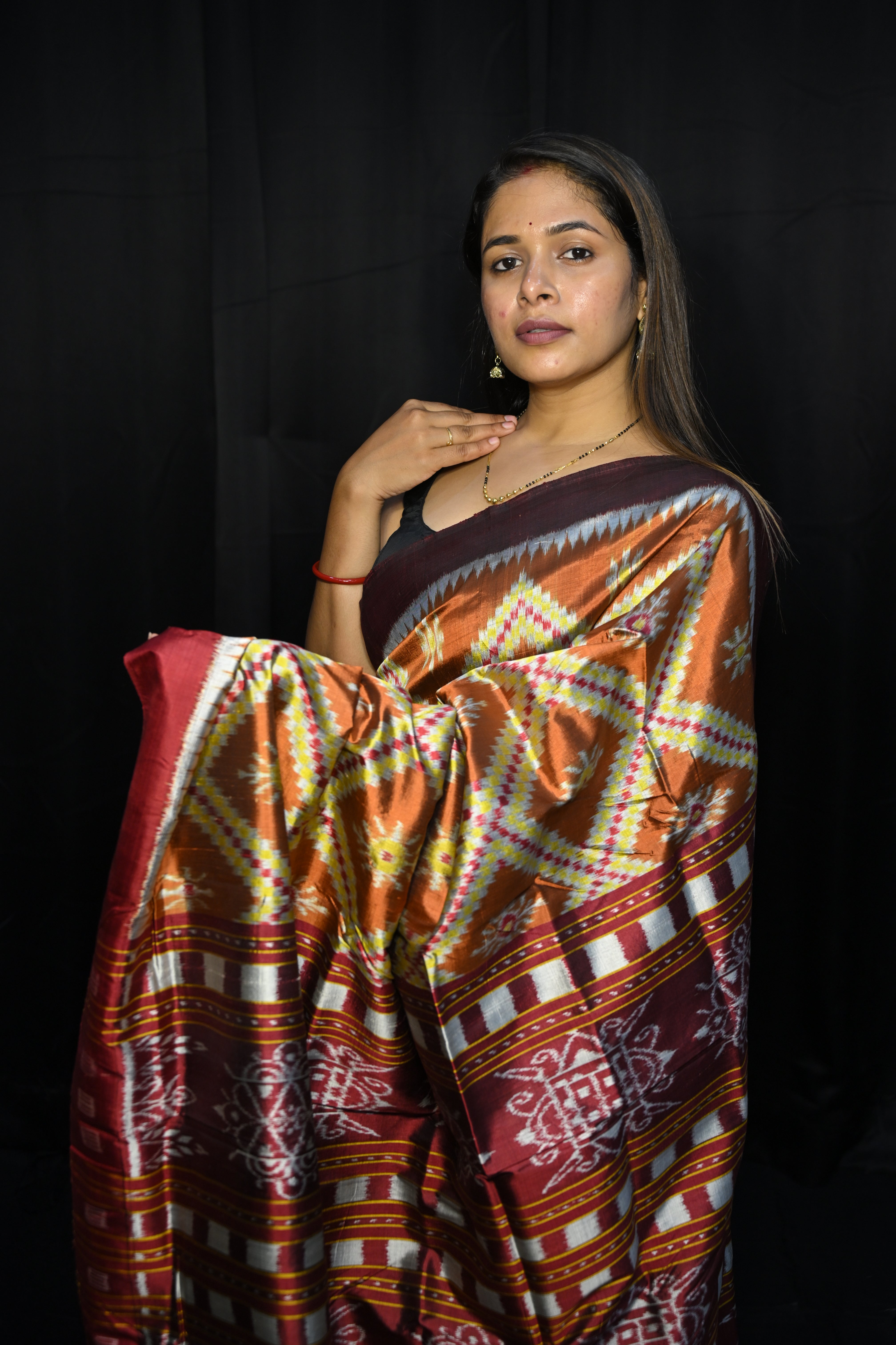 Rust Maroon Tarabali Design Mulberry Silk Saree