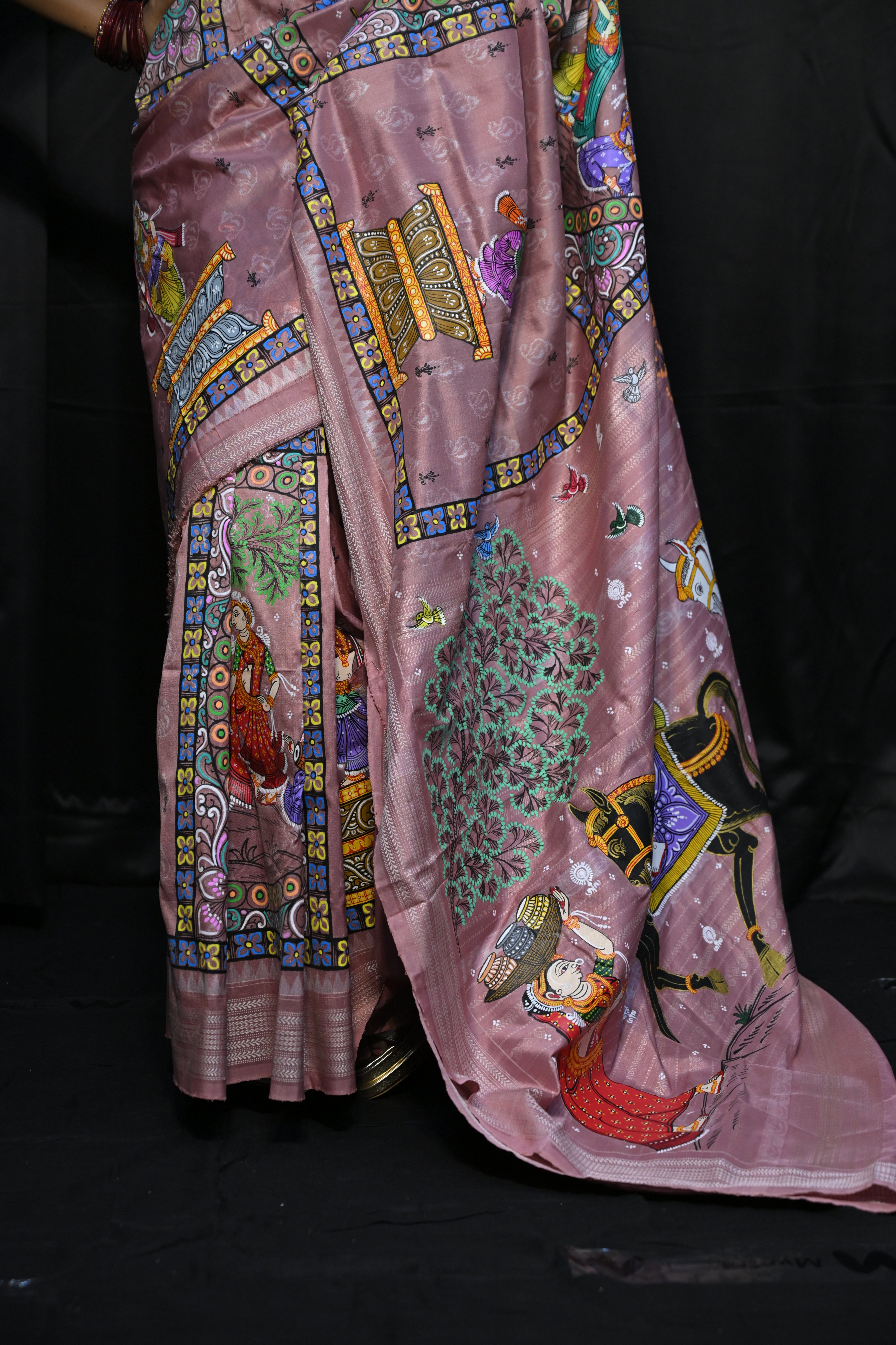 Pink Big Box Boita Theme Pattachitra Sambalpuri Natural Dye Silk Saree