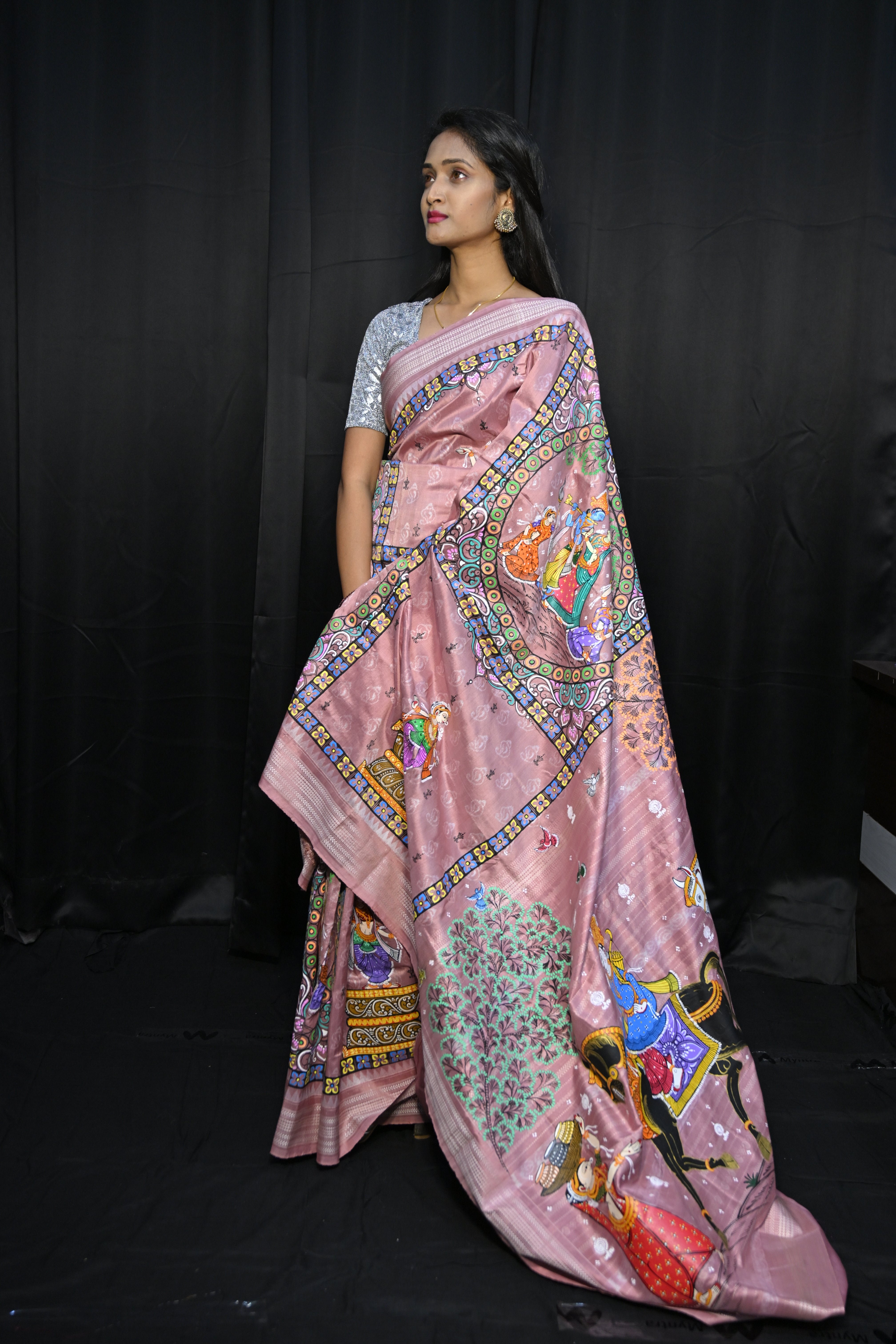 Pink Big Box Boita Theme Pattachitra Sambalpuri Natural Dye Silk Saree