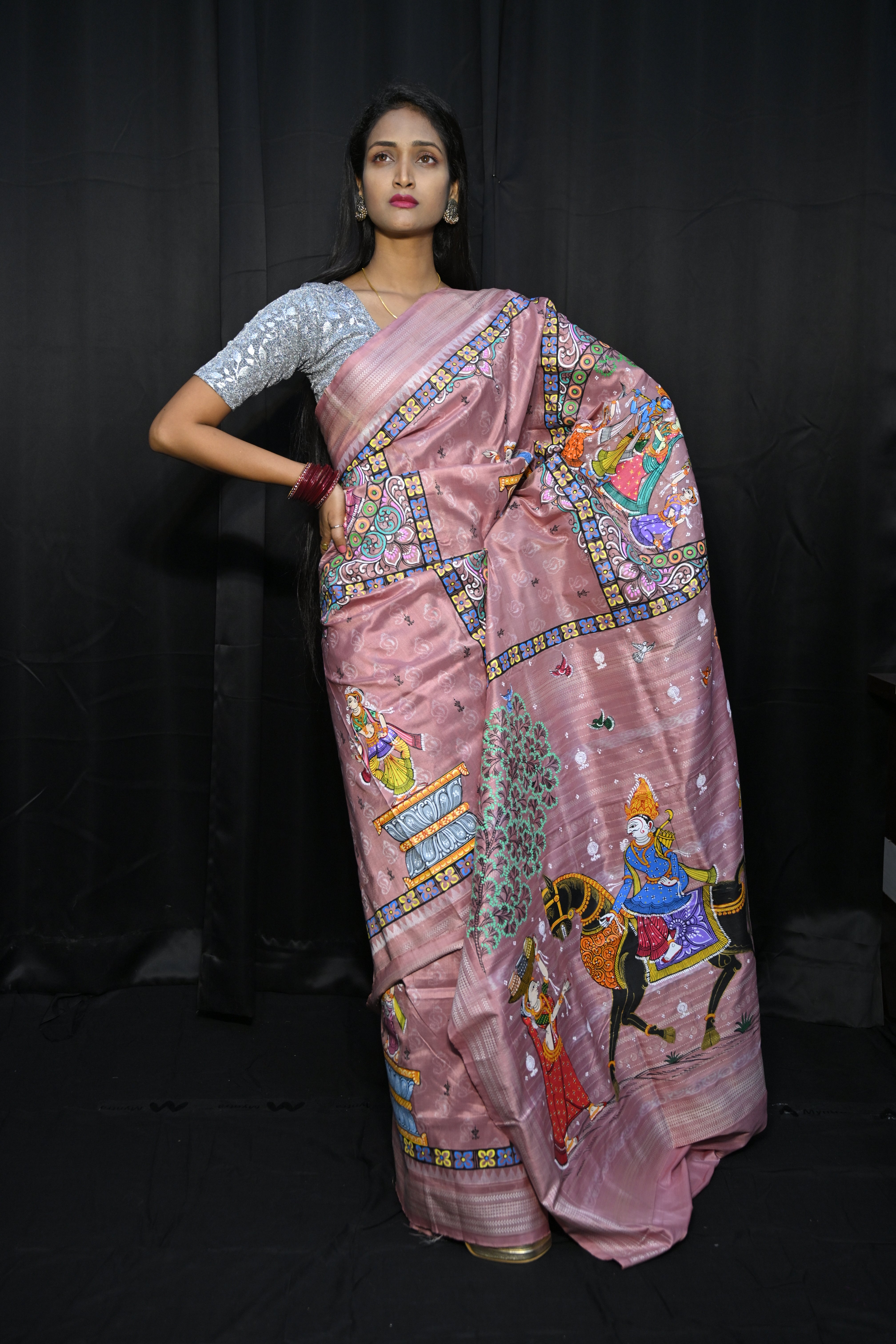 Pink Big Box Boita Theme Pattachitra Sambalpuri Natural Dye Silk Saree