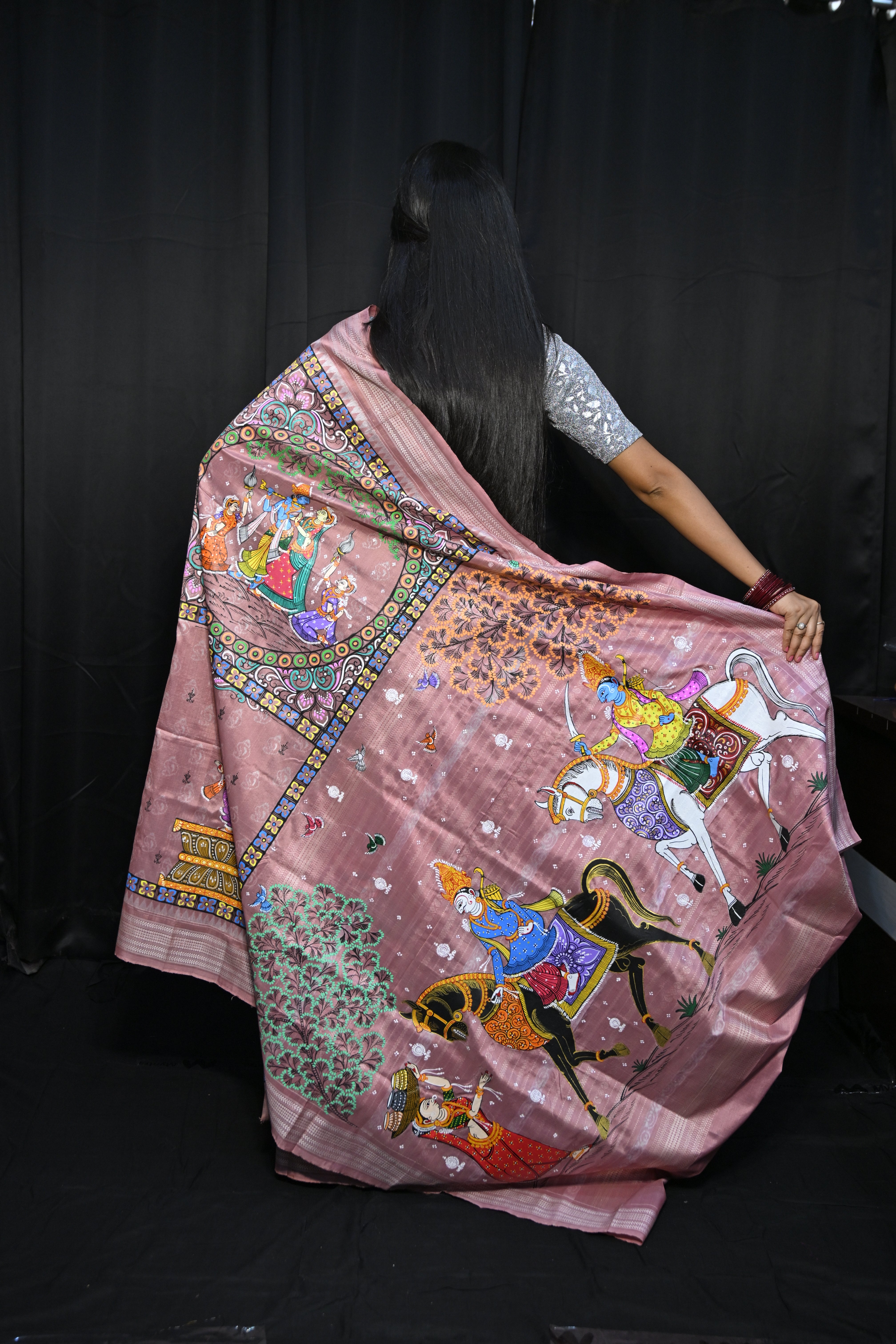 Pink Big Box Boita Theme Pattachitra Sambalpuri Natural Dye Silk Saree