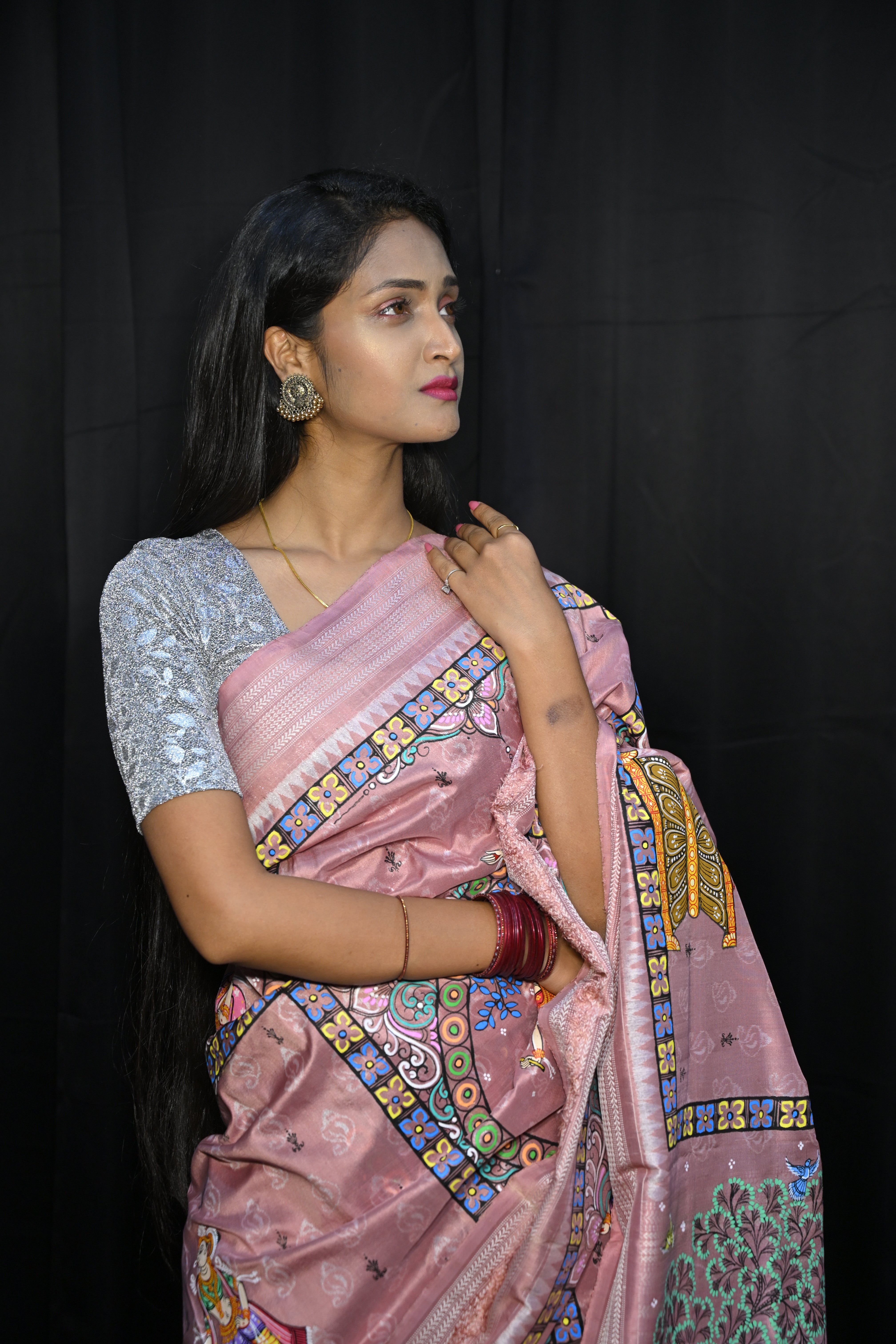 Pink Big Box Boita Theme Pattachitra Sambalpuri Natural Dye Silk Saree