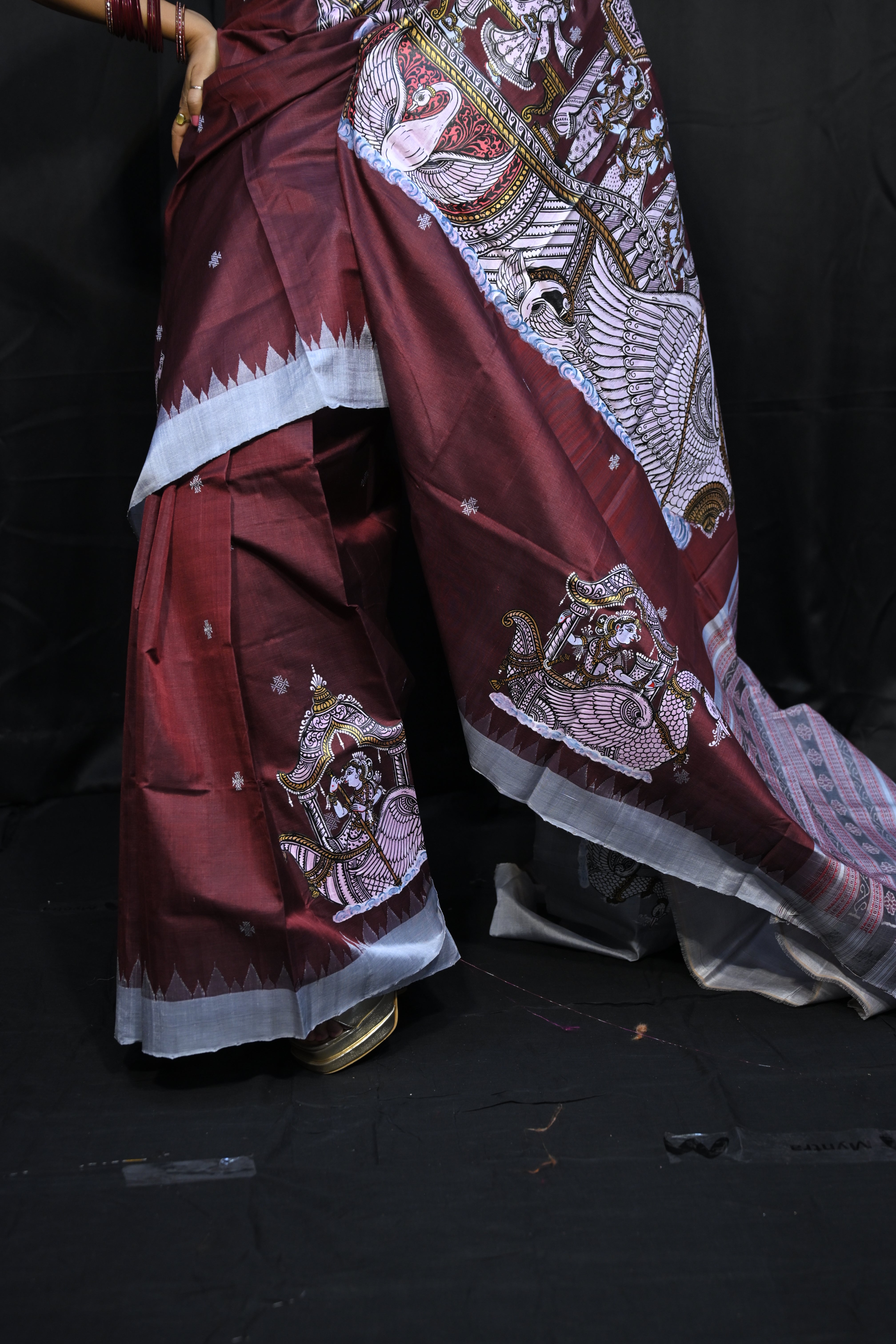 Coffee Grey Boita Theme Pattachitra Sambalpuri Silk Saree
