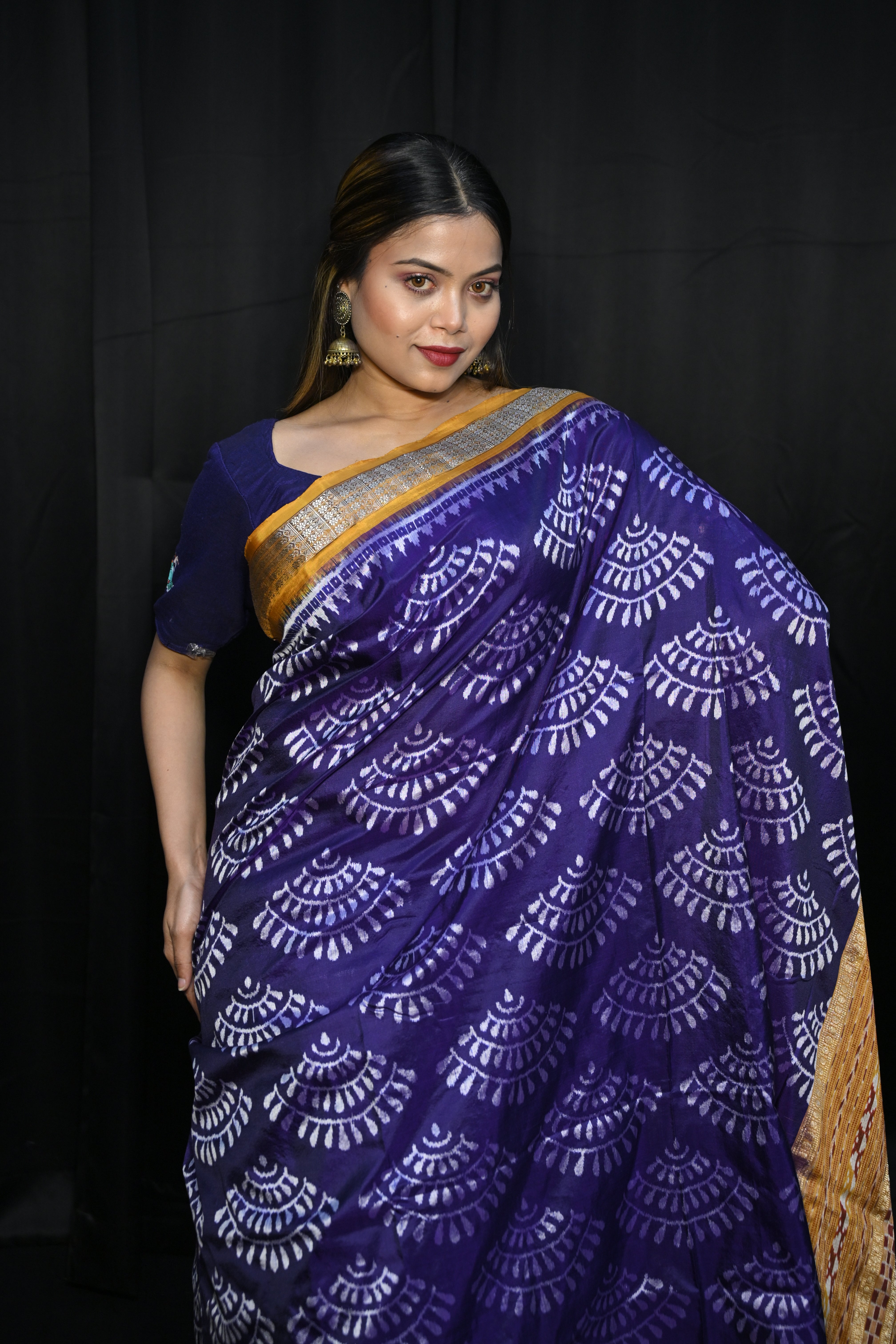 Purple Mustard Yellow Half Tissue Sambalpuri Silk Saree