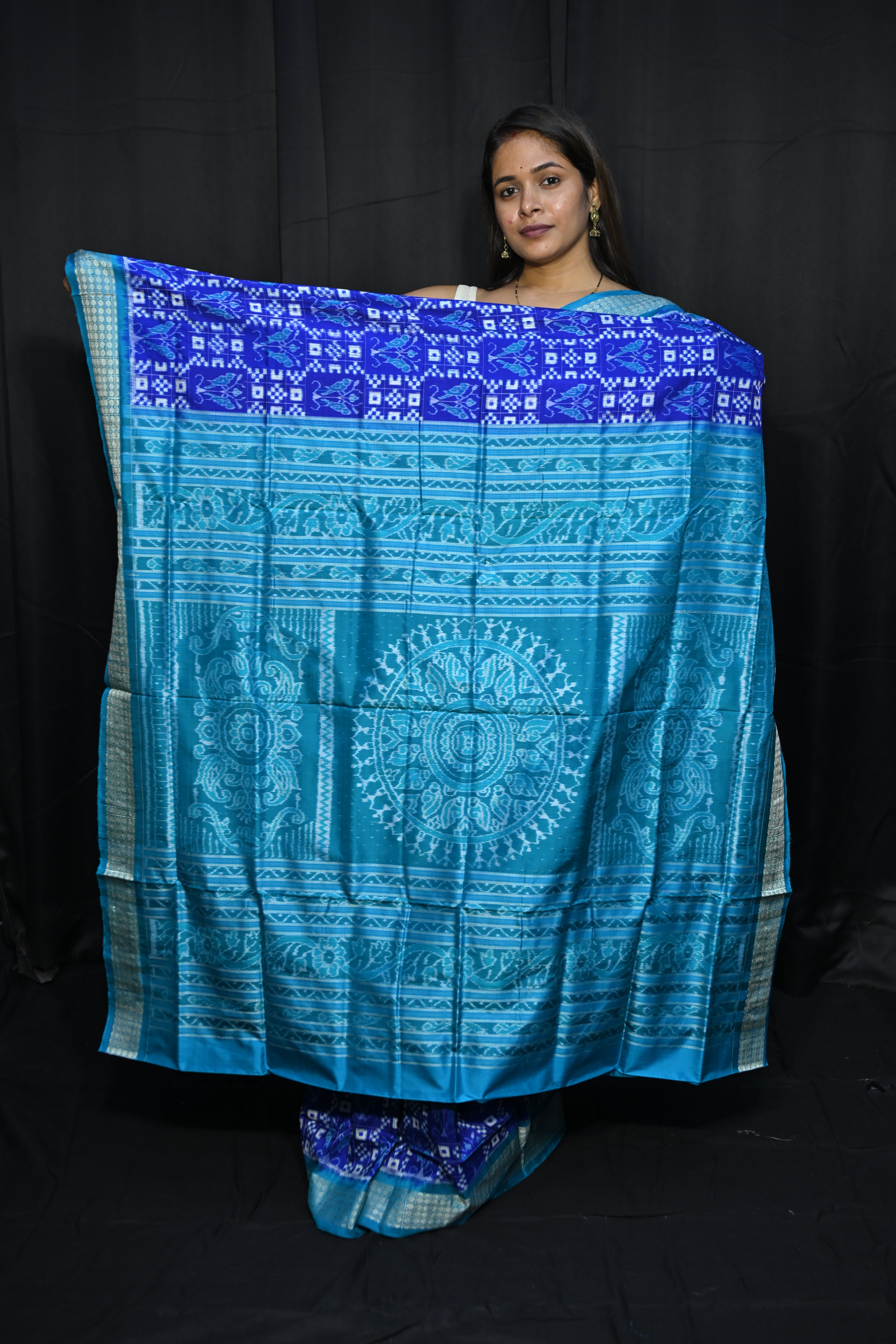 Blue Copper Sulphate Pasapali And Birds Design Sambalpuri Silk Saree