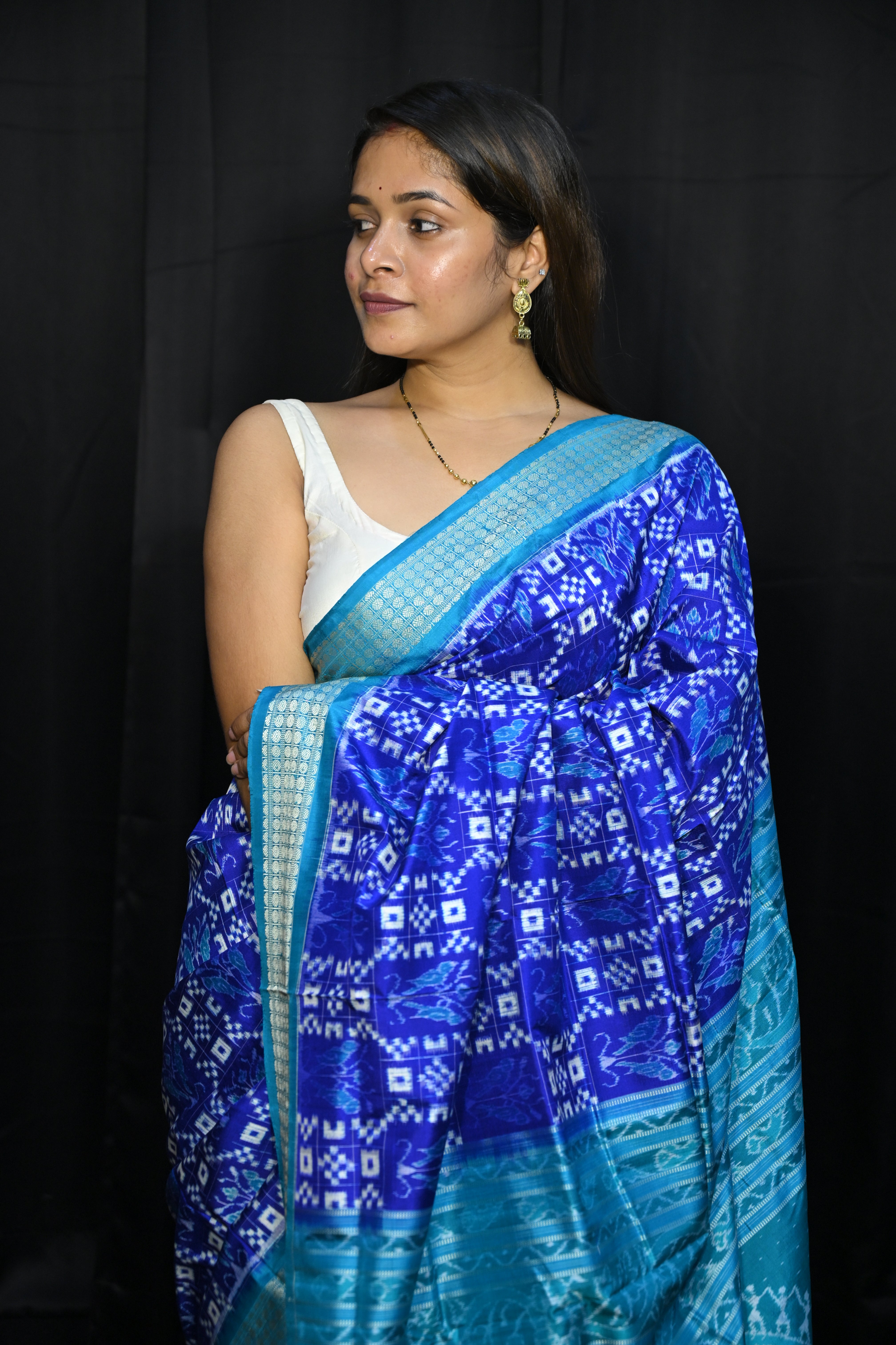 Blue Copper Sulphate Pasapali And Birds Design Sambalpuri Silk Saree