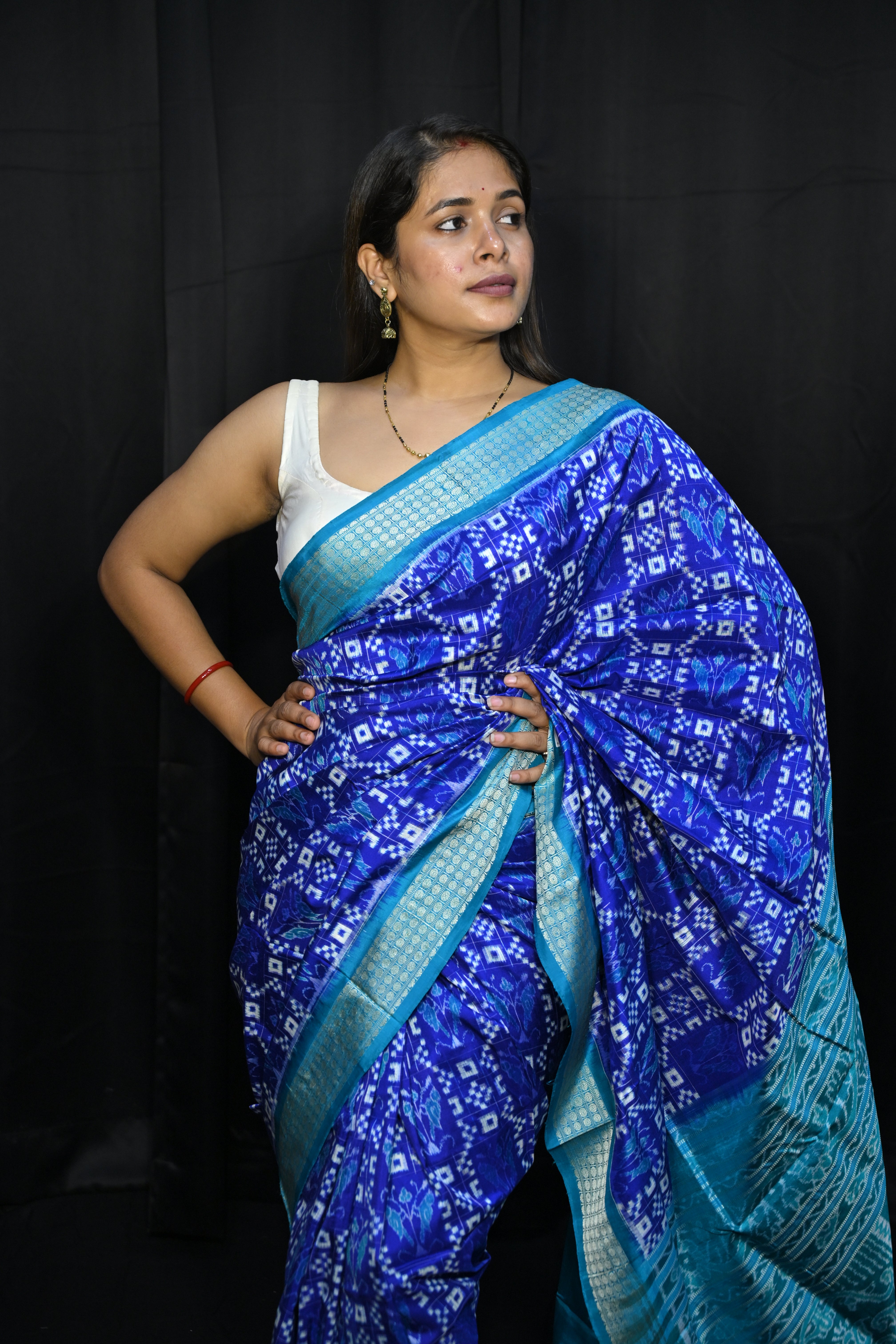 Blue Copper Sulphate Pasapali And Birds Design Sambalpuri Silk Saree