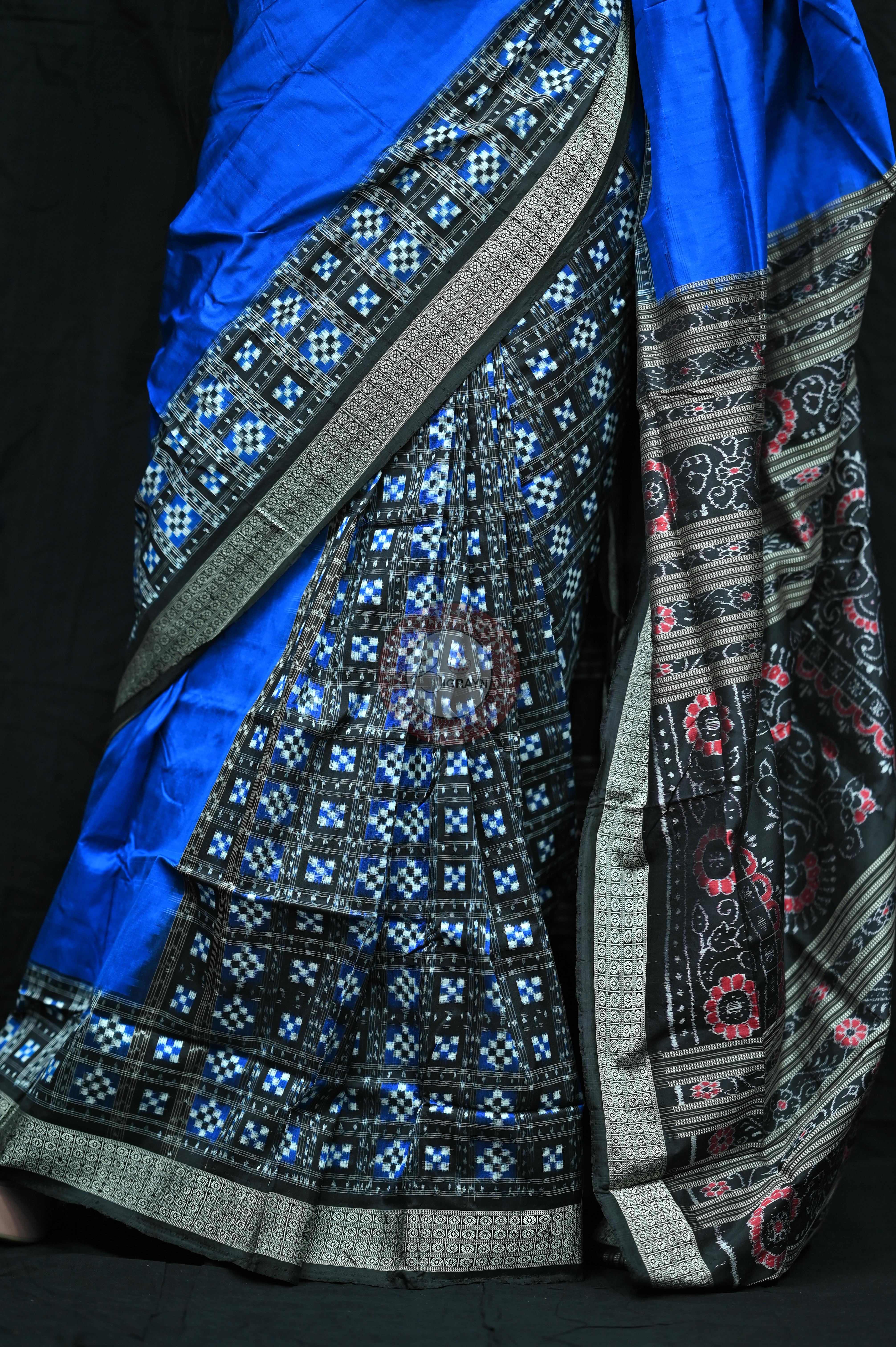 Blue Black Half Pasapalli Sambalpuri Silk Saree