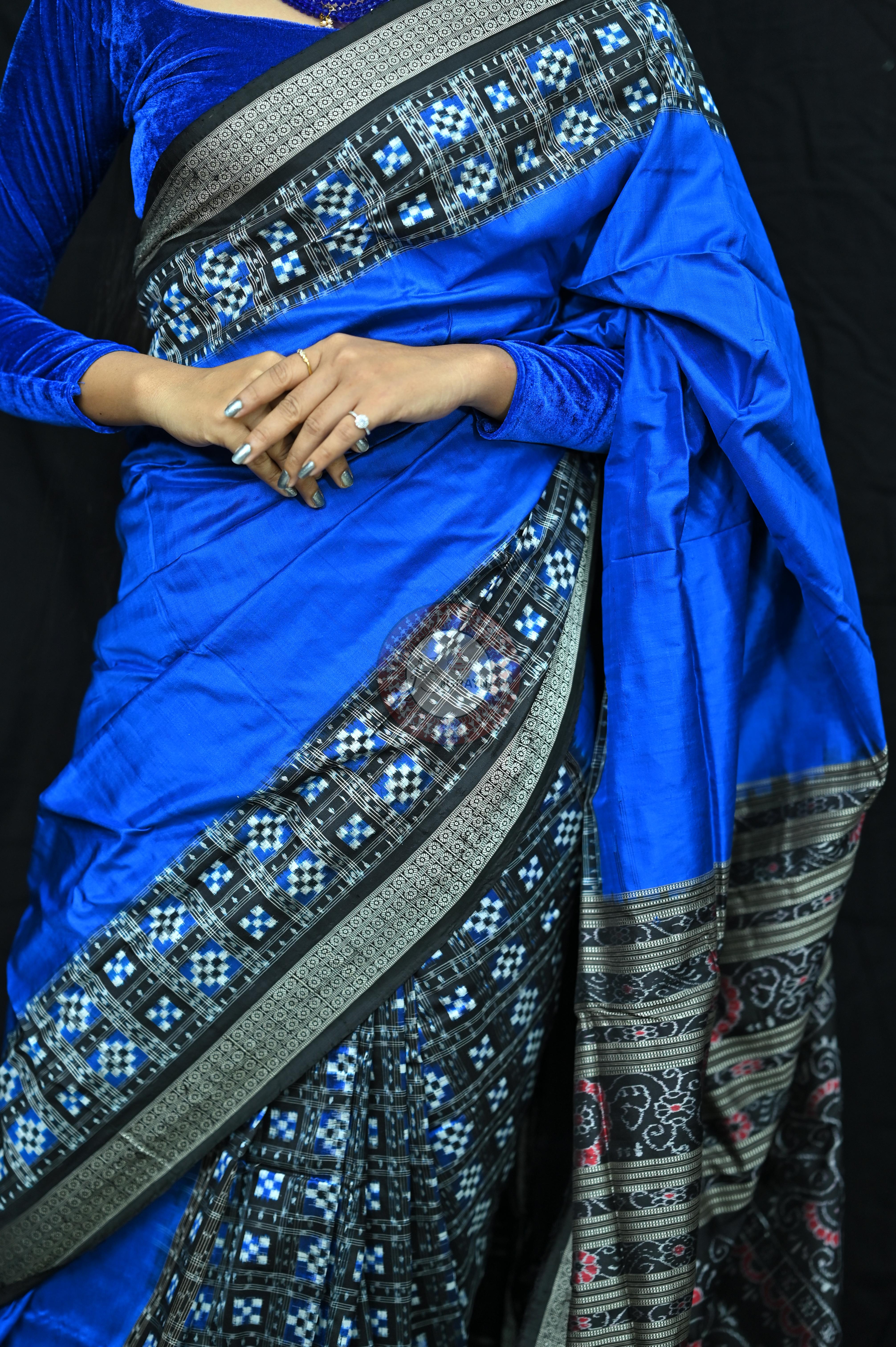 Blue Black Half Pasapalli Sambalpuri Silk Saree
