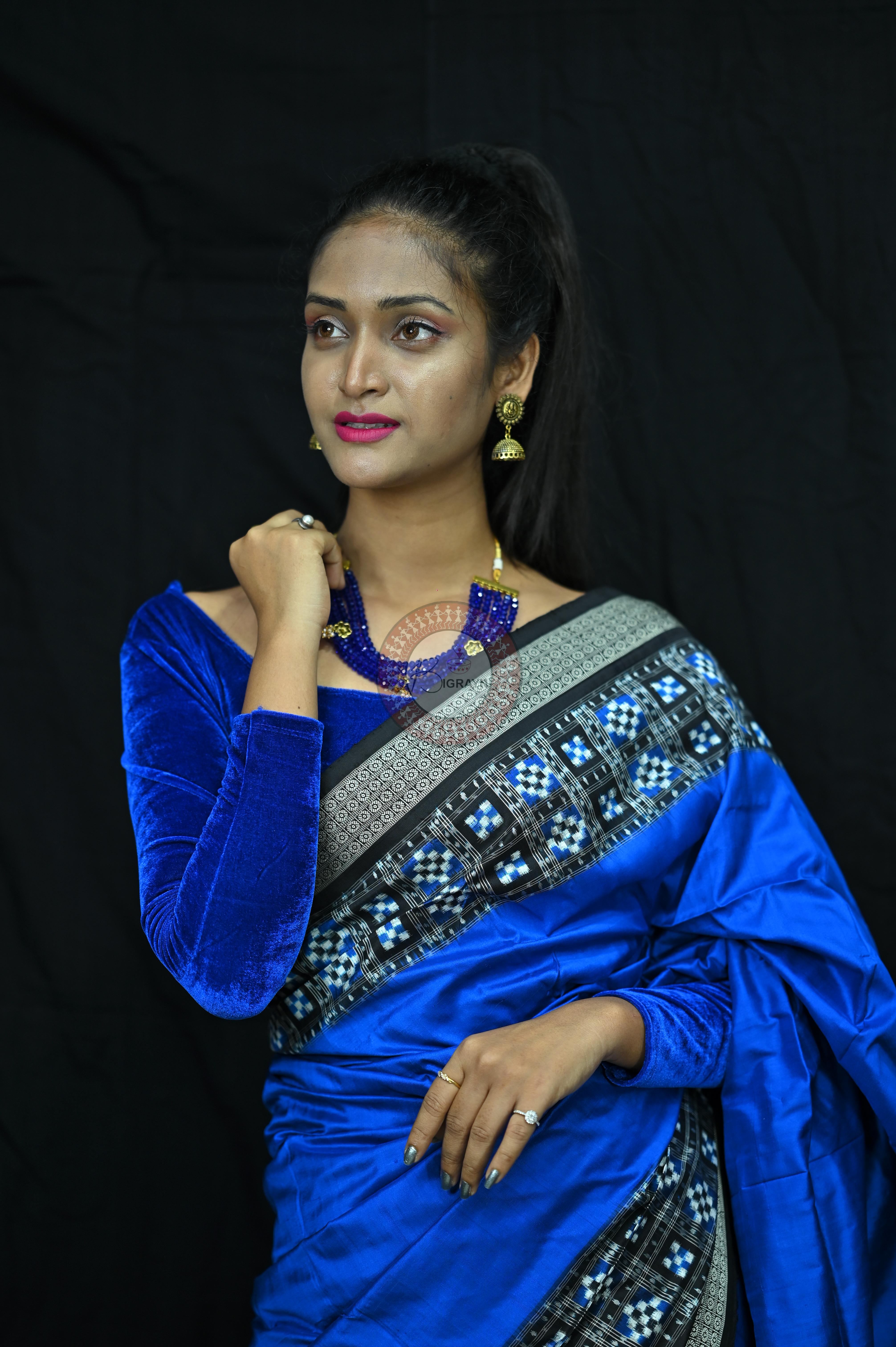 Blue Black Half Pasapalli Sambalpuri Silk Saree