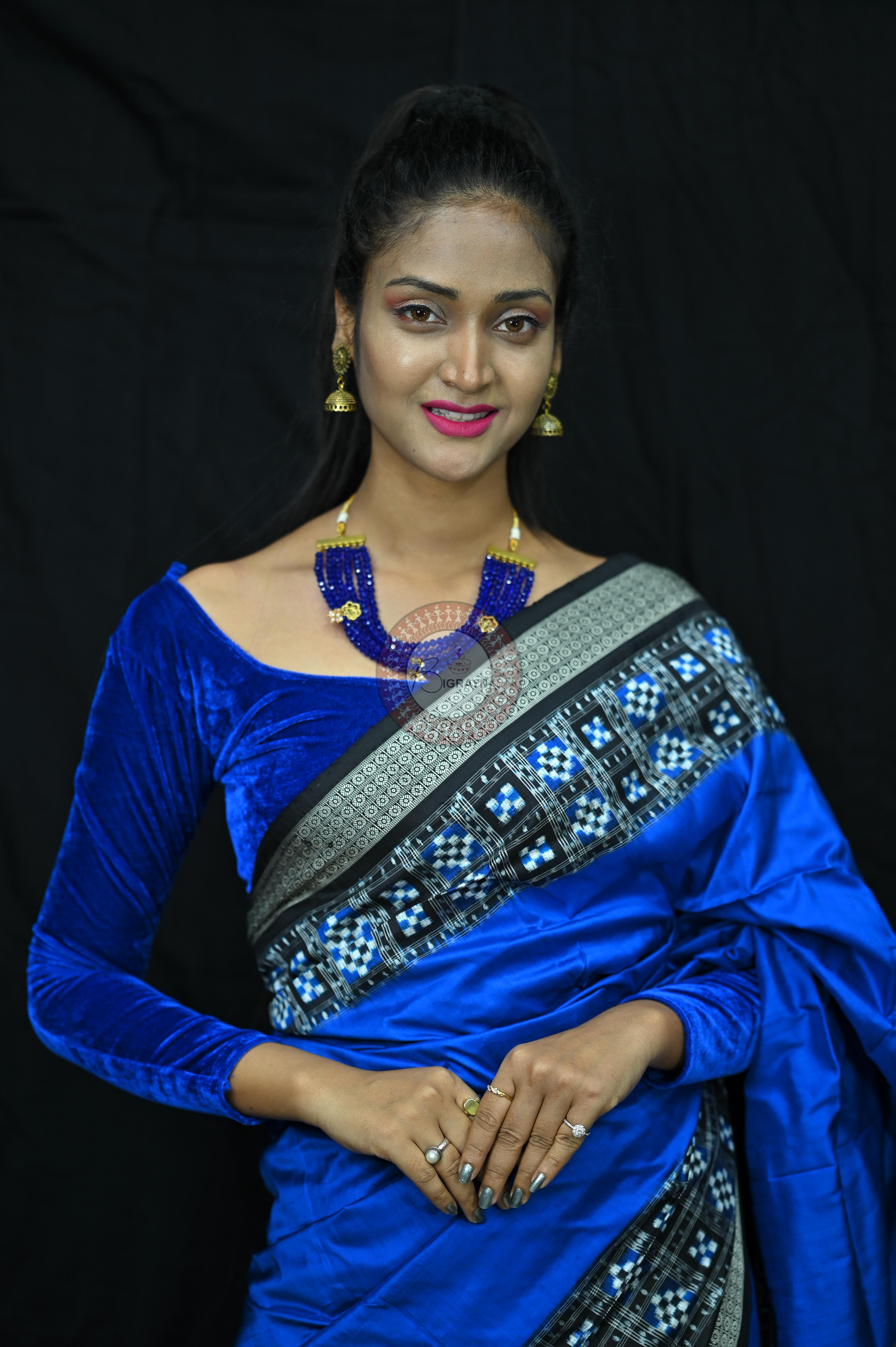 Blue Black Half Pasapalli Sambalpuri Silk Saree