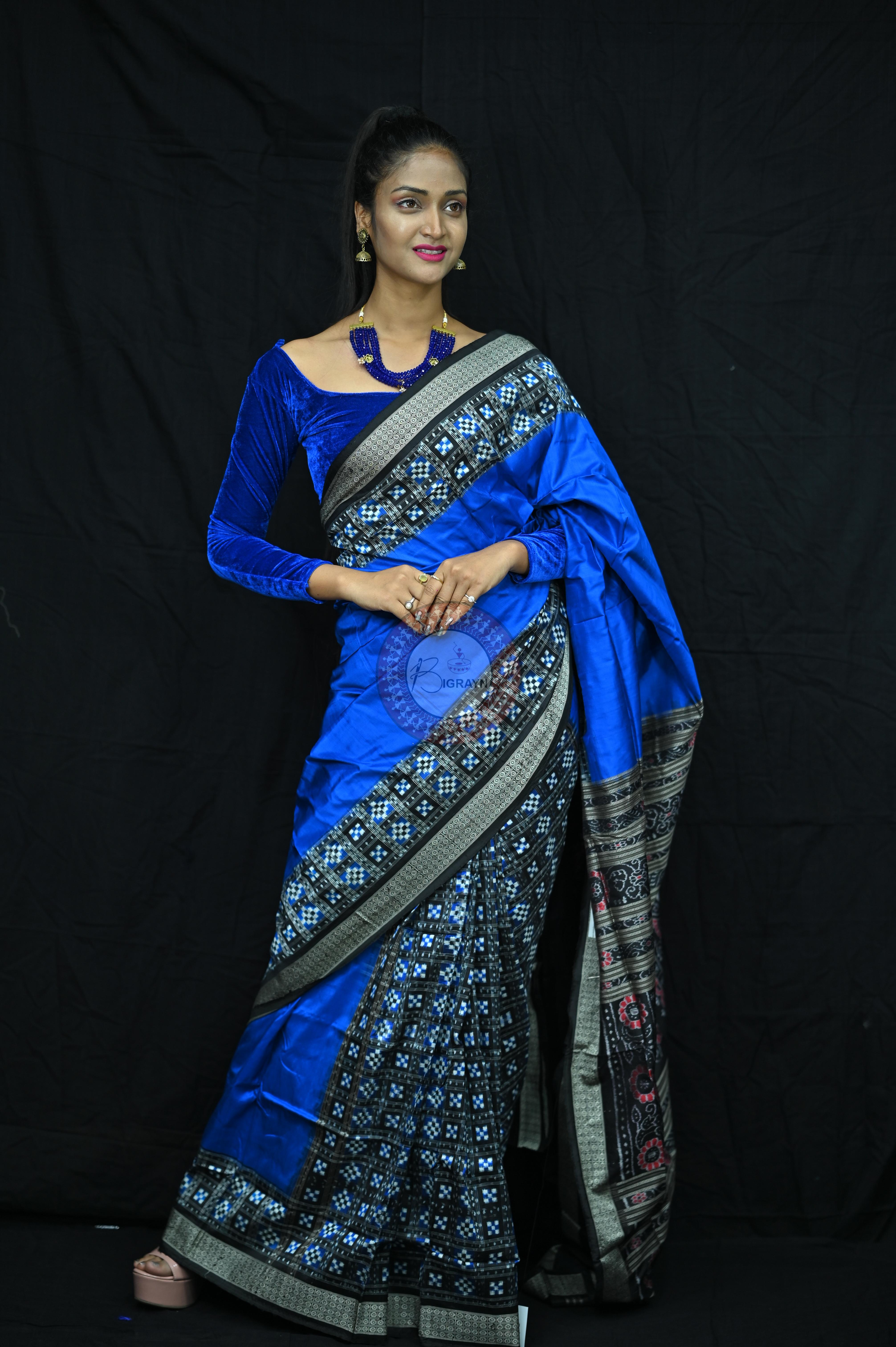 Blue Black Half Pasapalli Sambalpuri Silk Saree