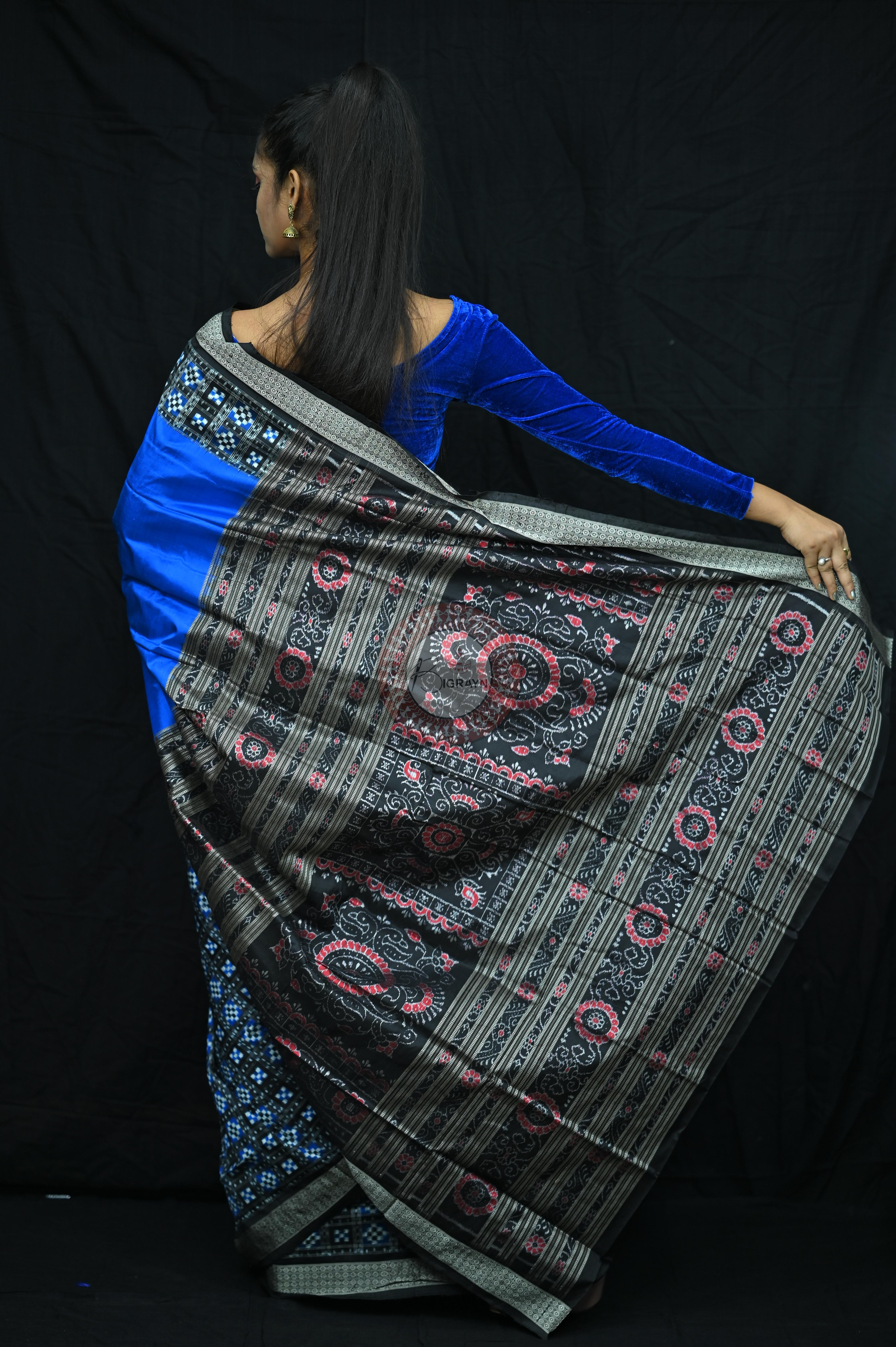Blue Black Half Pasapalli Sambalpuri Silk Saree