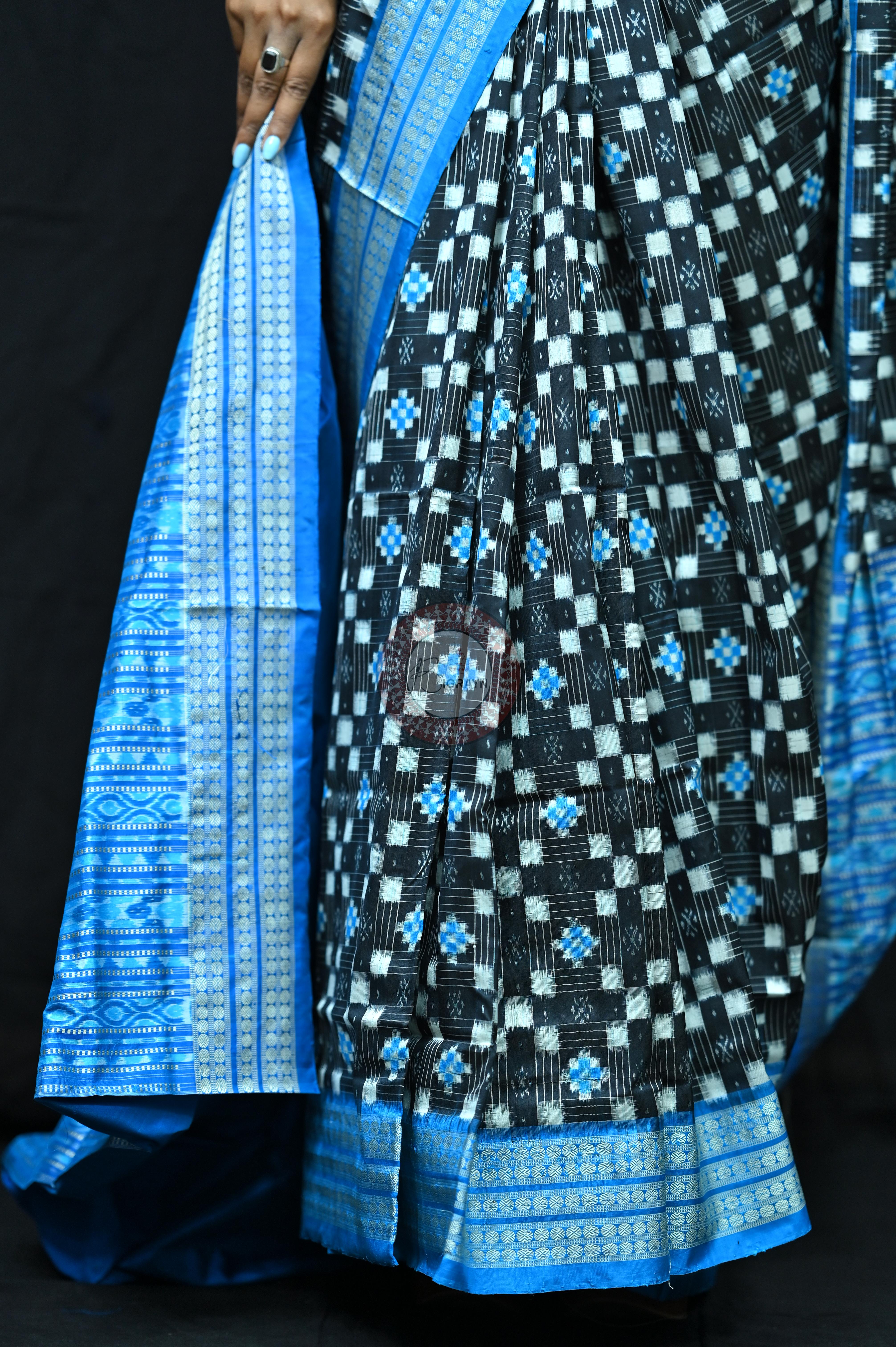 Black Copper Sulphate Small Pasapali Sambalpuri Silk Saree