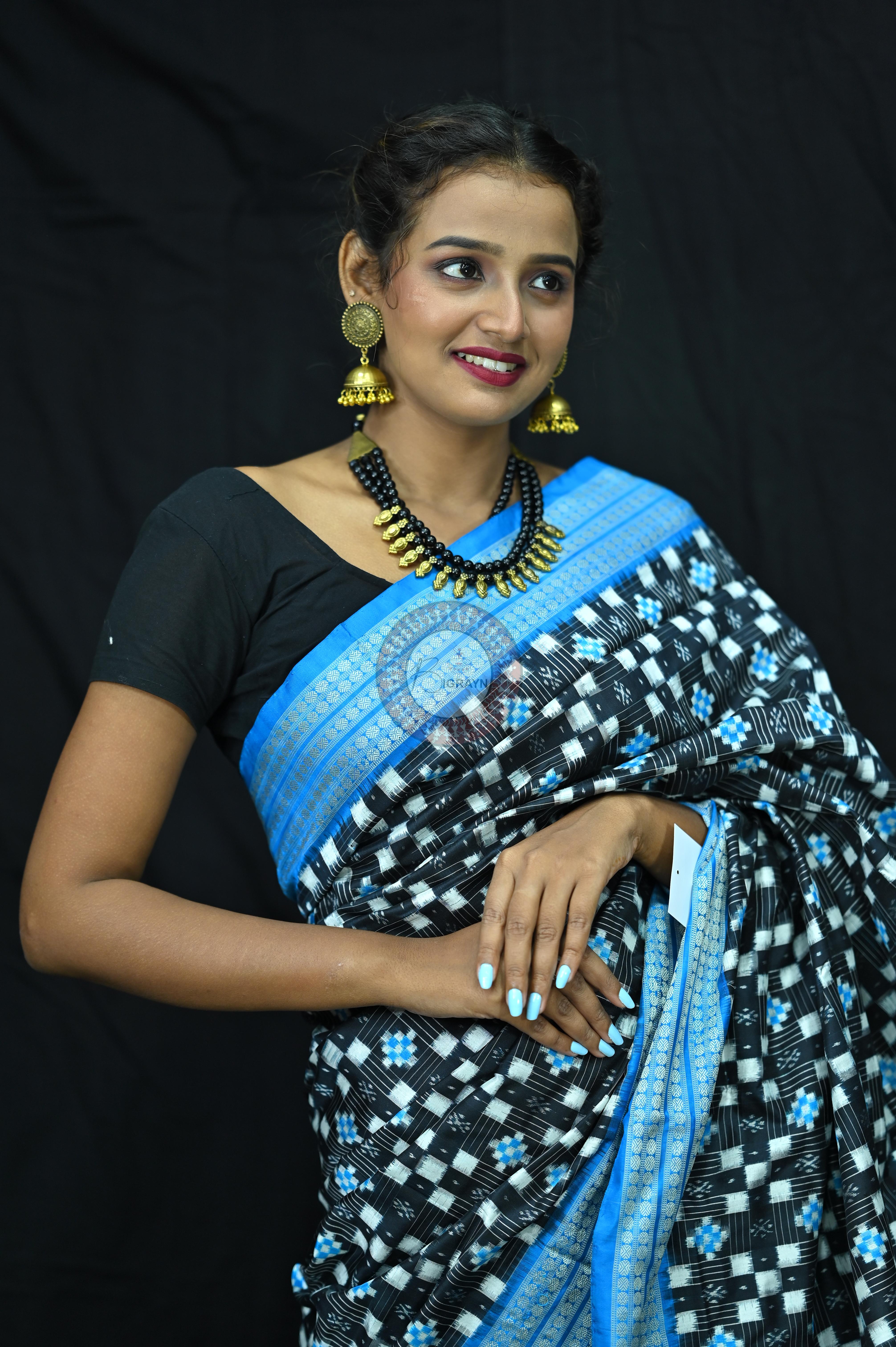 Black Copper Sulphate Small Pasapali Sambalpuri Silk Saree