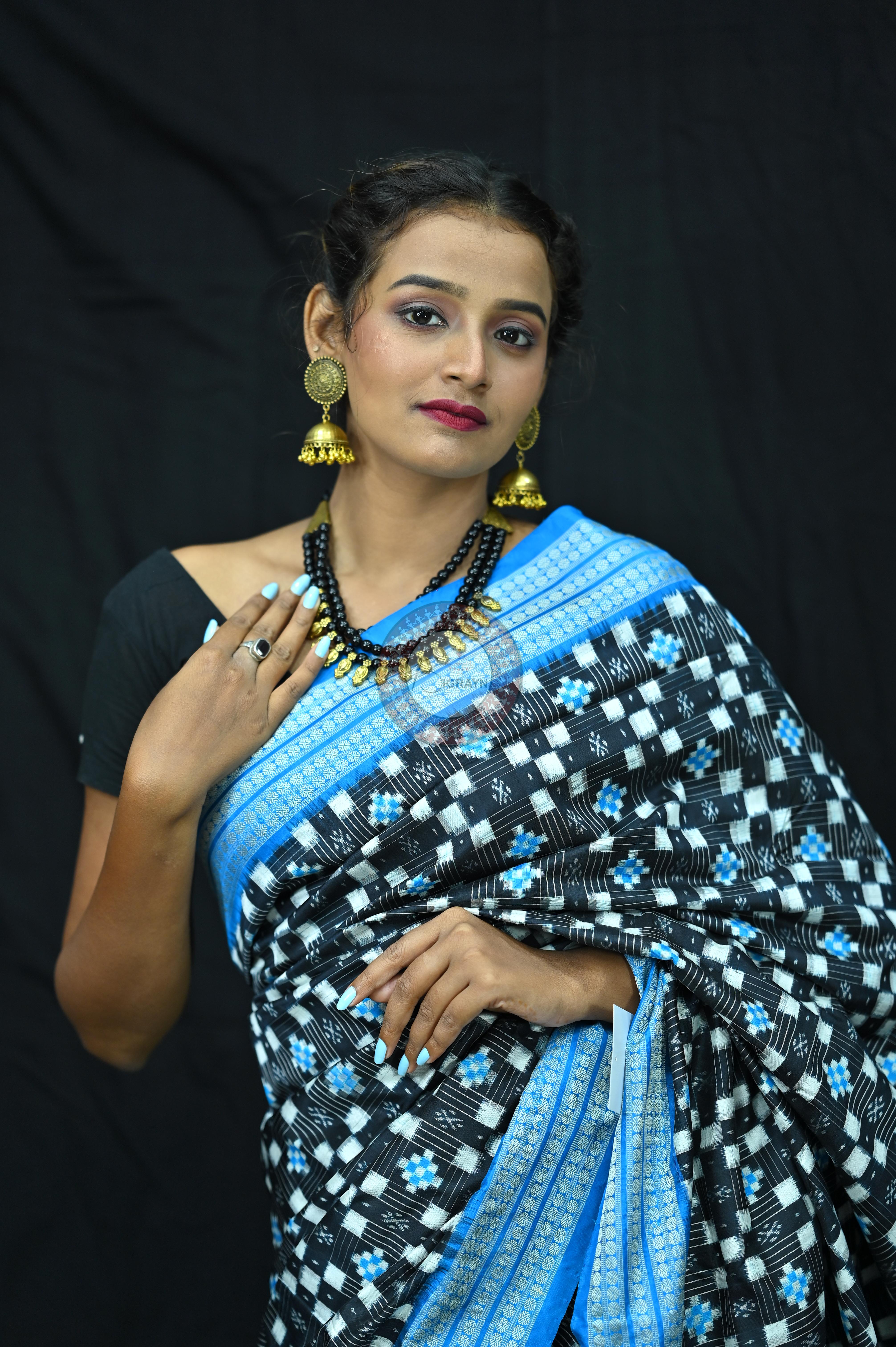 Black Copper Sulphate Small Pasapali Sambalpuri Silk Saree