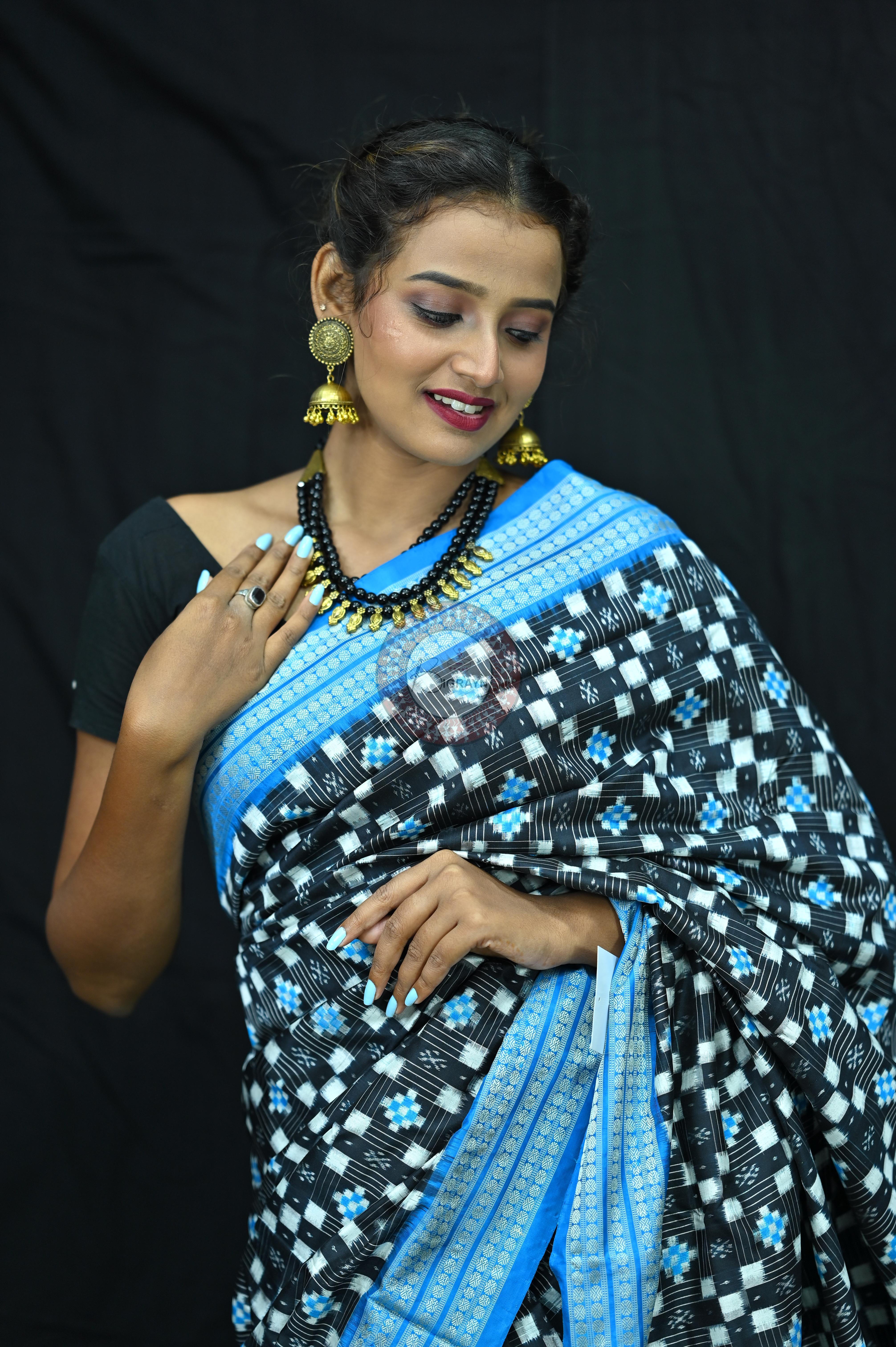 Black Copper Sulphate Small Pasapali Sambalpuri Silk Saree