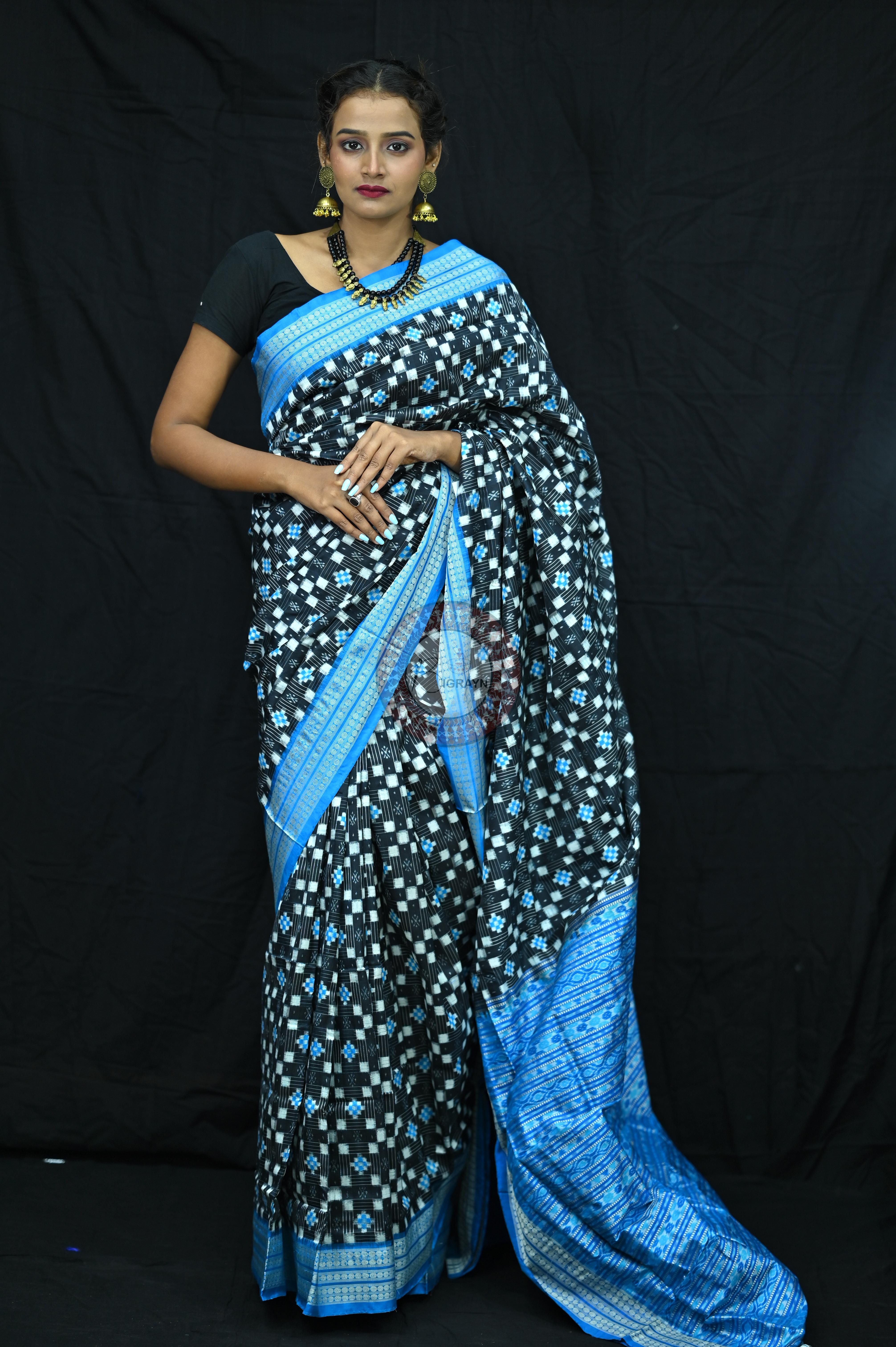 Black Copper Sulphate Small Pasapali Sambalpuri Silk Saree