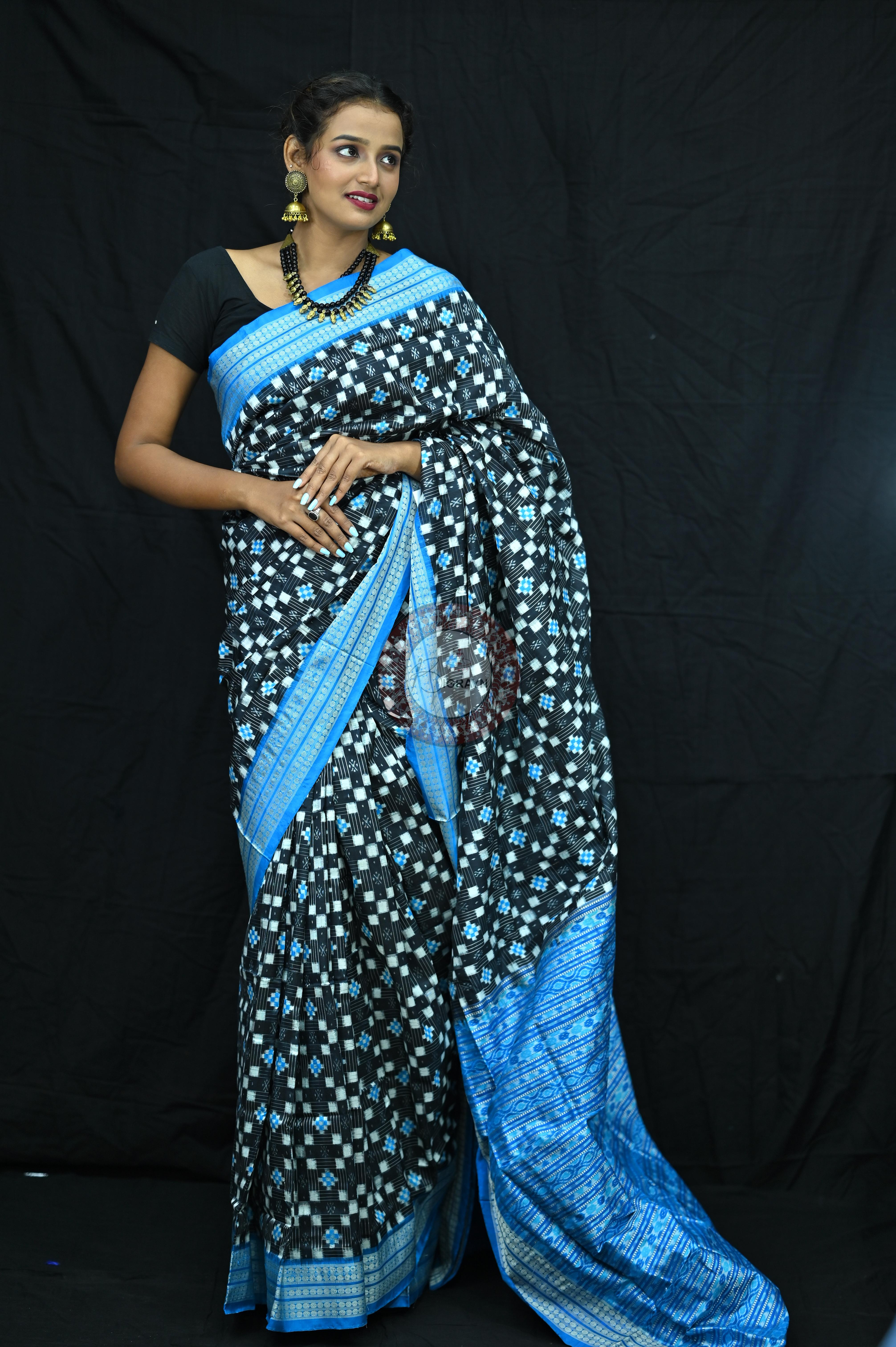 Black Copper Sulphate Small Pasapali Sambalpuri Silk Saree