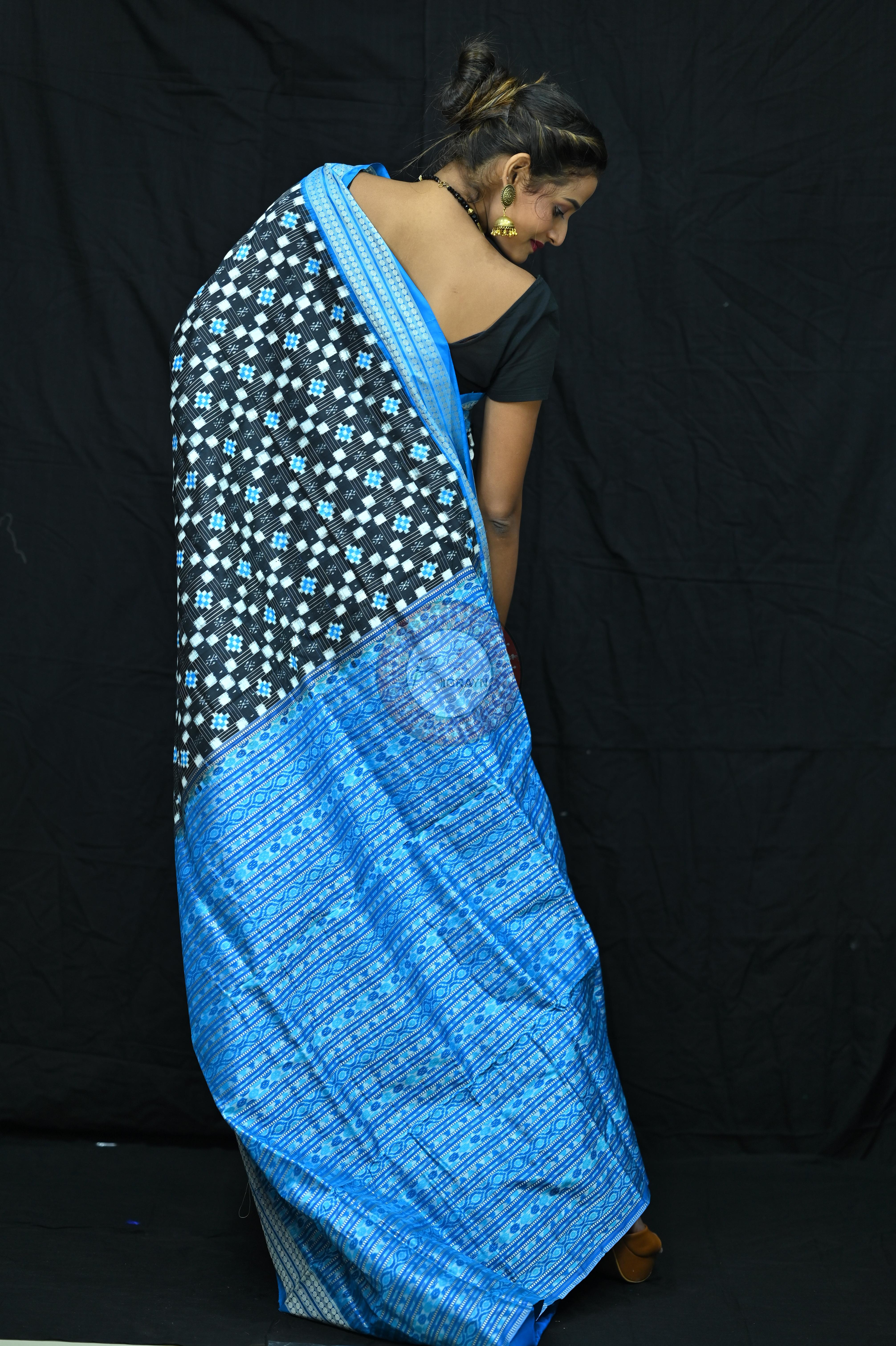 Black Copper Sulphate Small Pasapali Sambalpuri Silk Saree