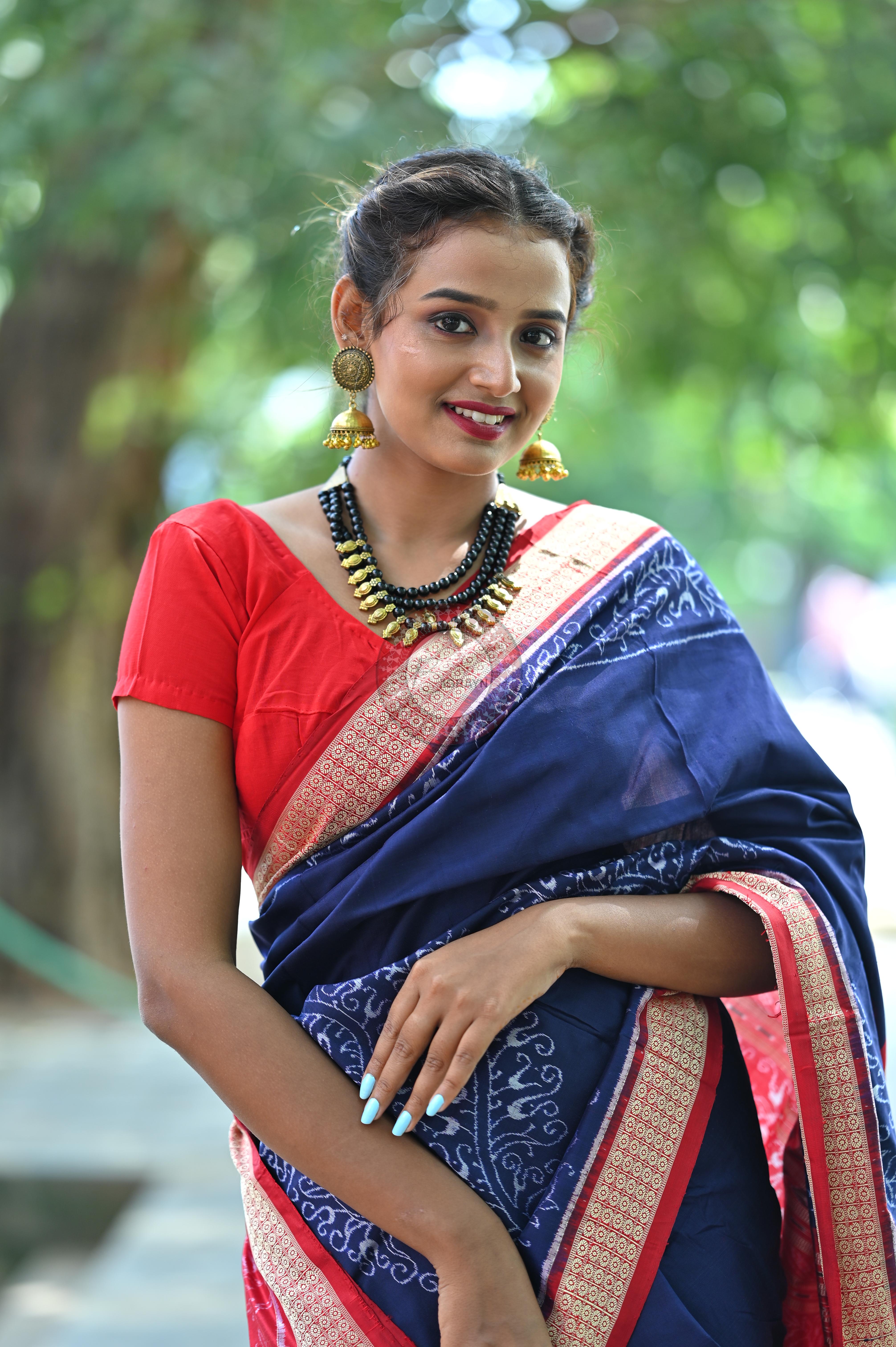 Navy and Red Parsley Sambalpuri Silk Saree