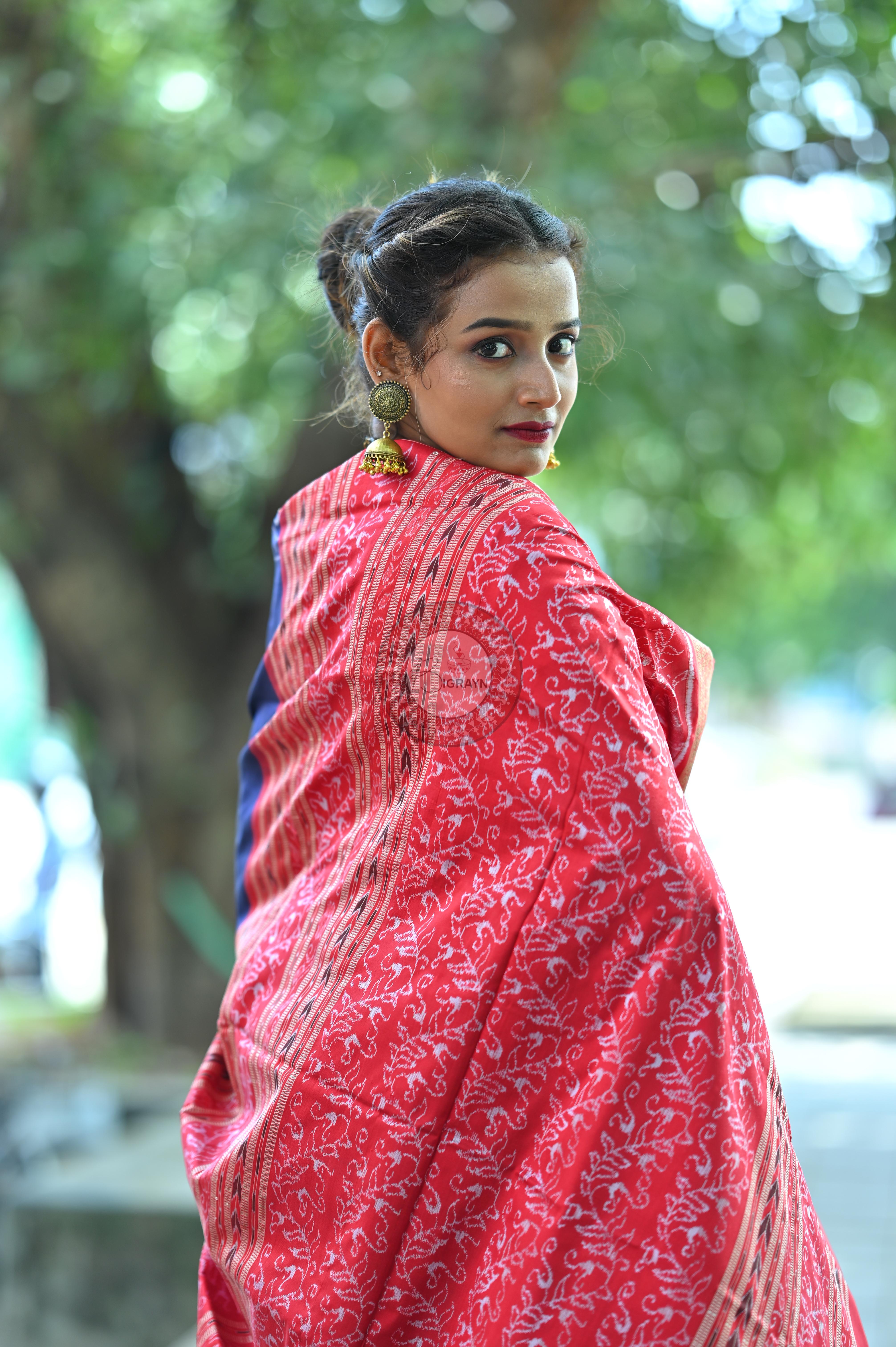Navy and Red Parsley Sambalpuri Silk Saree