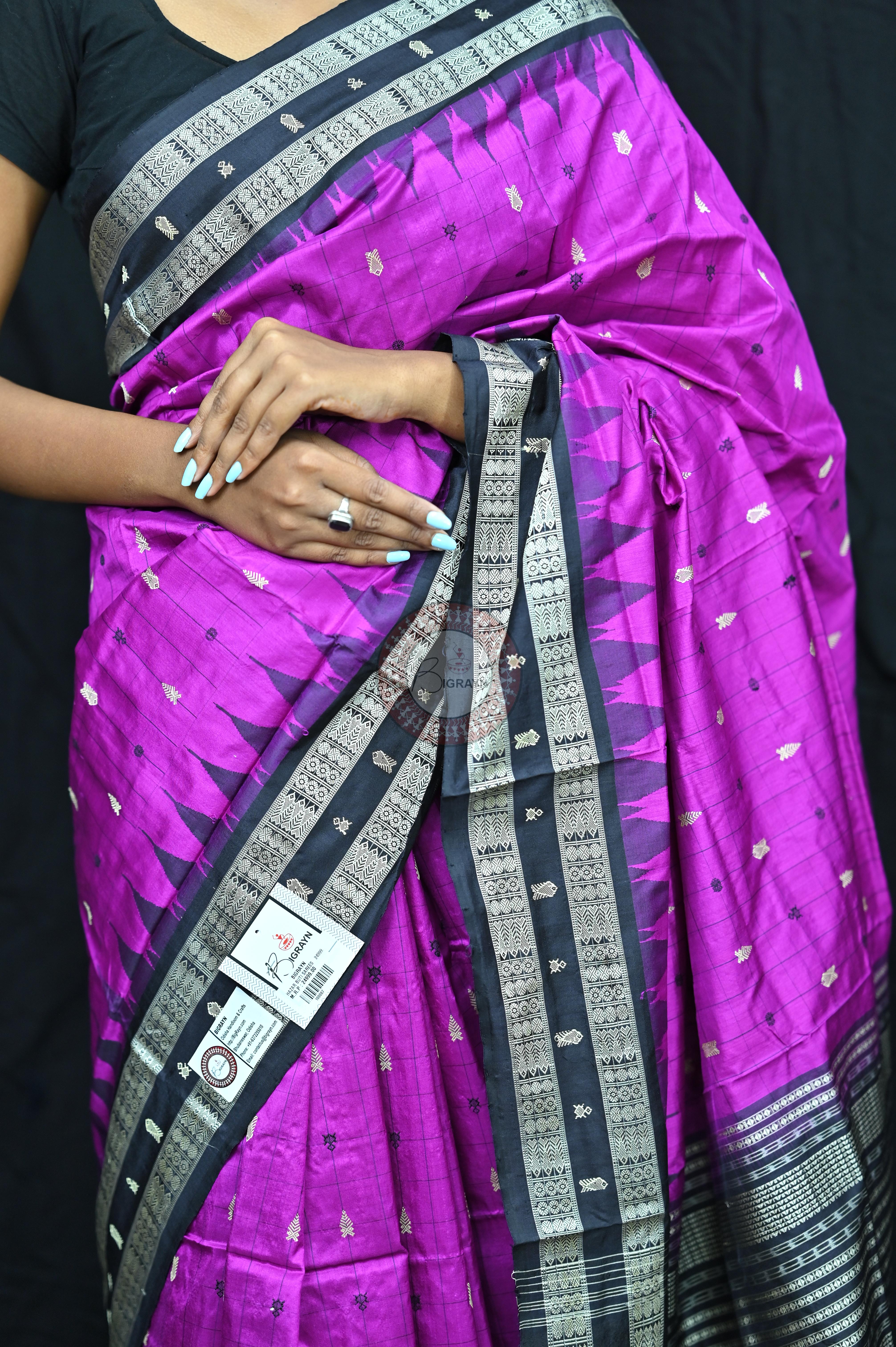 "Odisha Handloom Hazarbuti Bomkai Silk Saree with thousand buti motifs, intricate pallu design, and rich traditional craftsmanship"