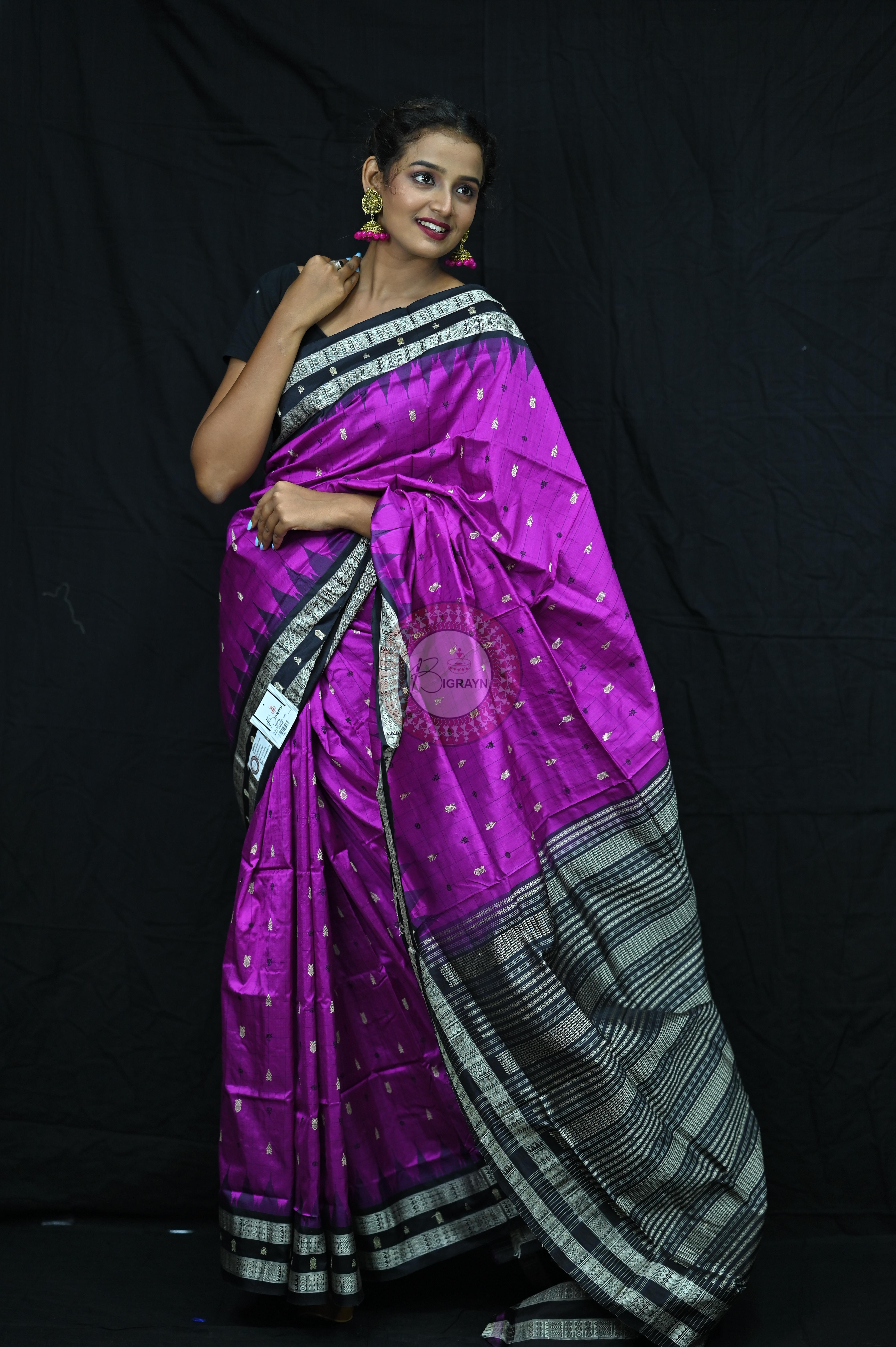"Odisha Handloom Hazarbuti Bomkai Silk Saree with thousand buti motifs, intricate pallu design, and rich traditional craftsmanship"