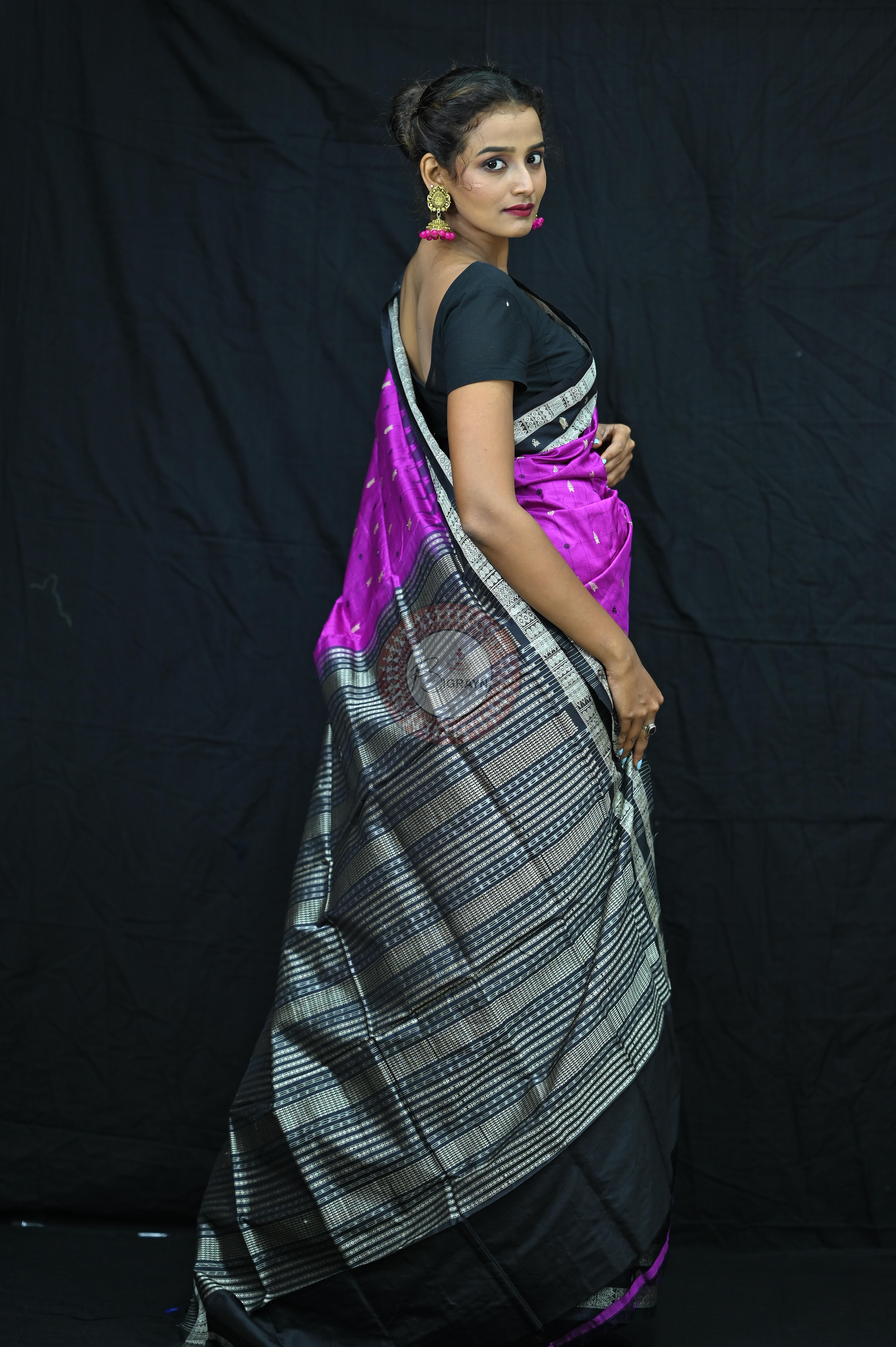 "Odisha Handloom Hazarbuti Bomkai Silk Saree with thousand buti motifs, intricate pallu design, and rich traditional craftsmanship"