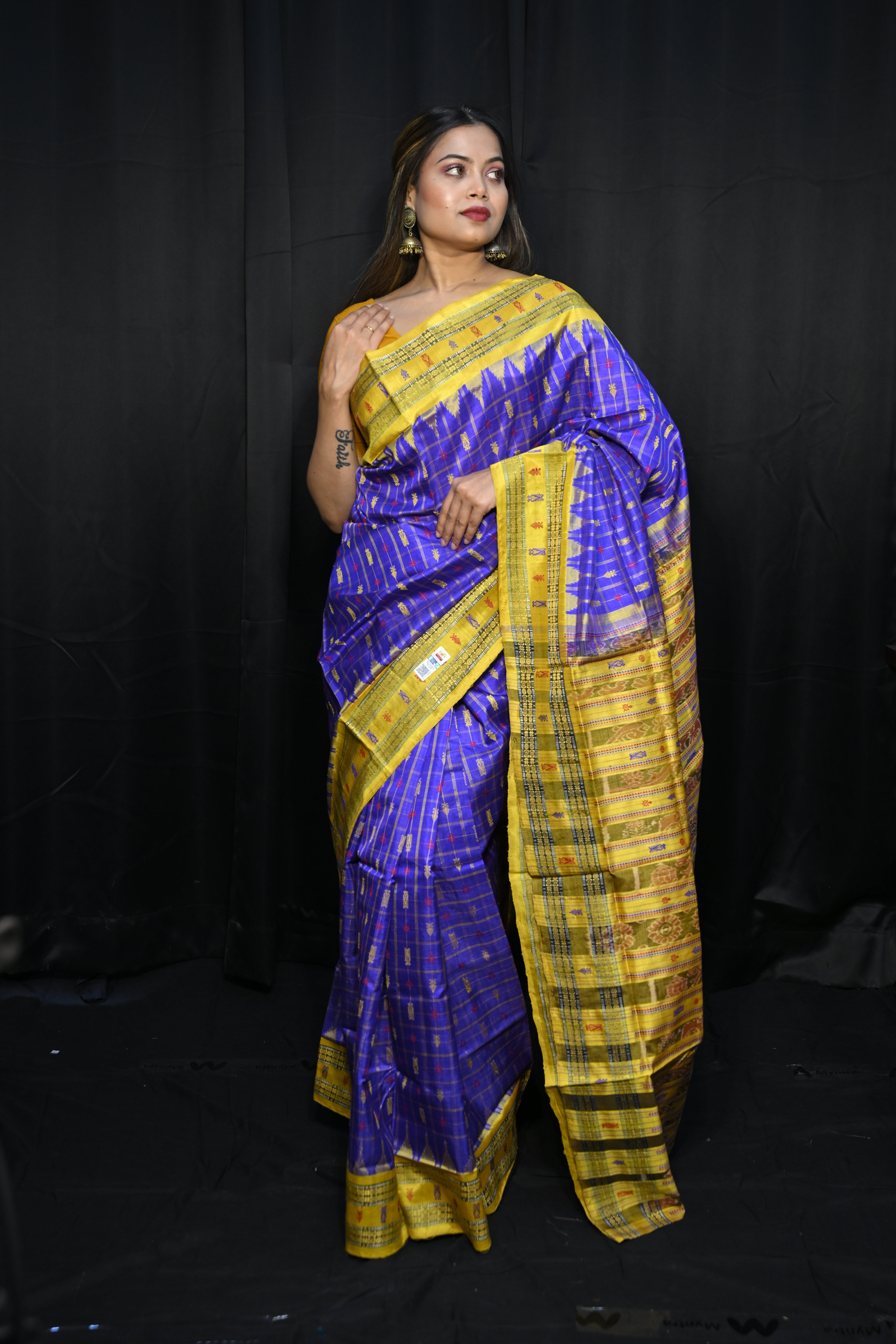 Purple Yellow Hazarbuti Tussar Silk Saree