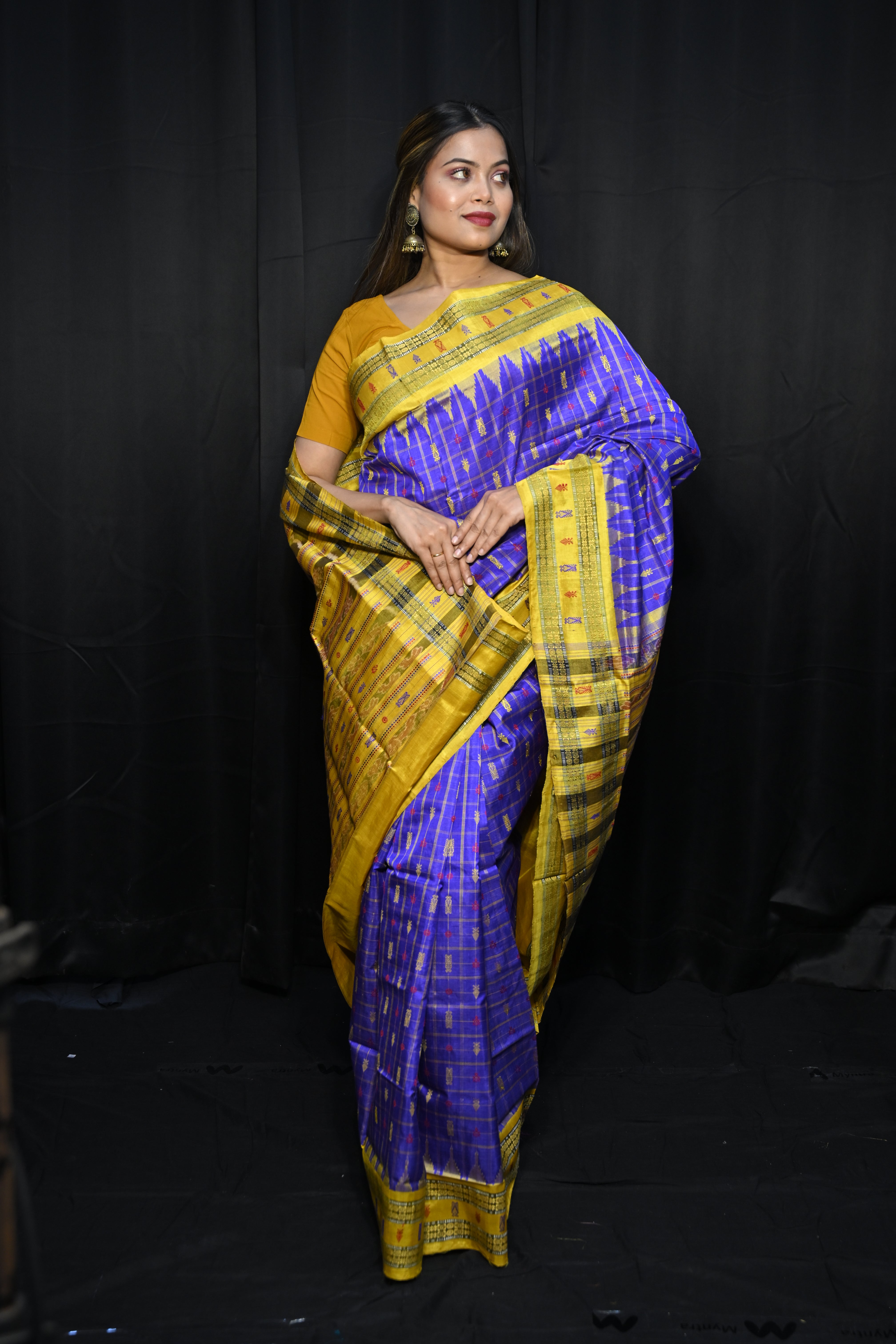 Purple Yellow Hazarbuti Tussar Silk Saree