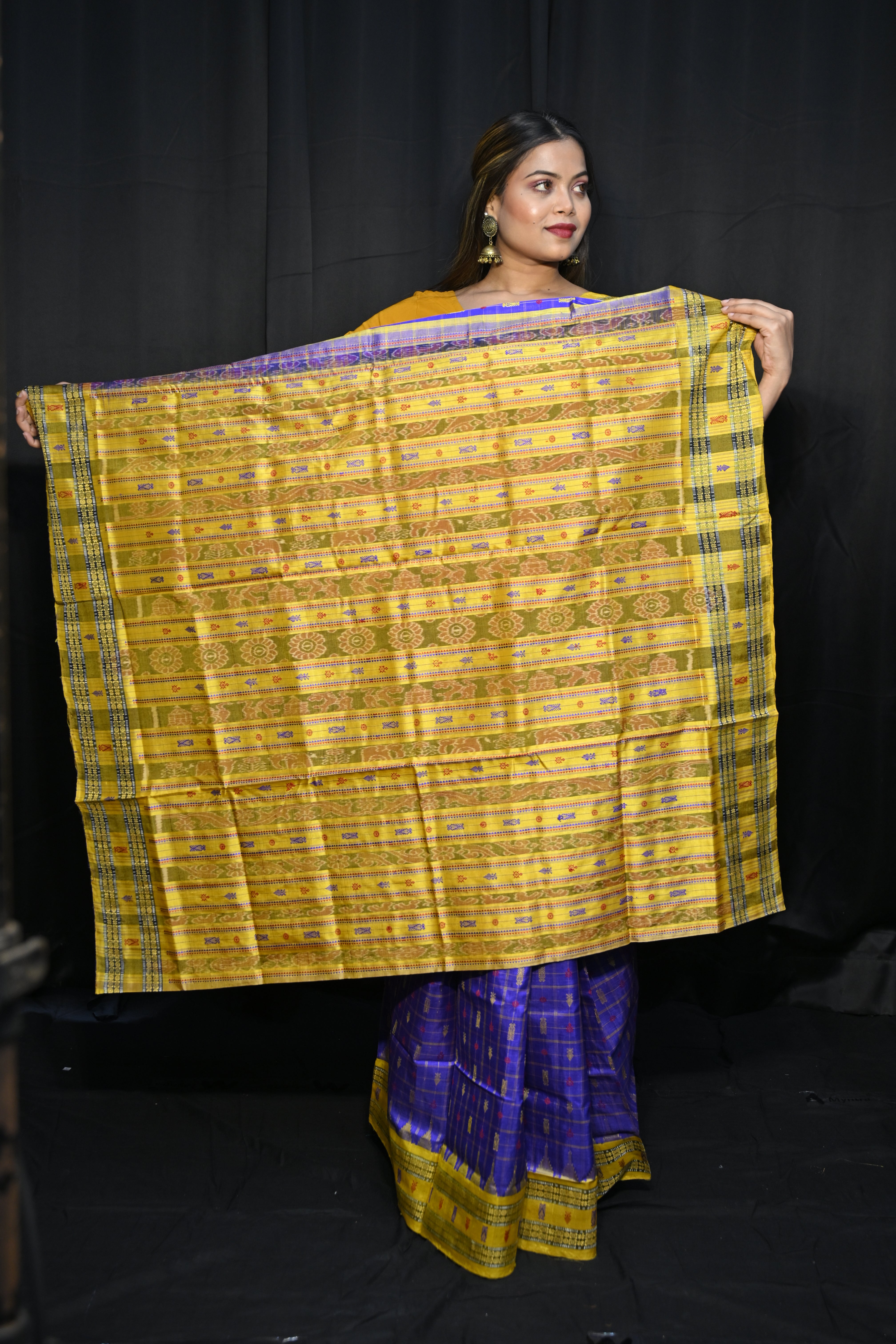 Purple Yellow Hazarbuti Tussar Silk Saree