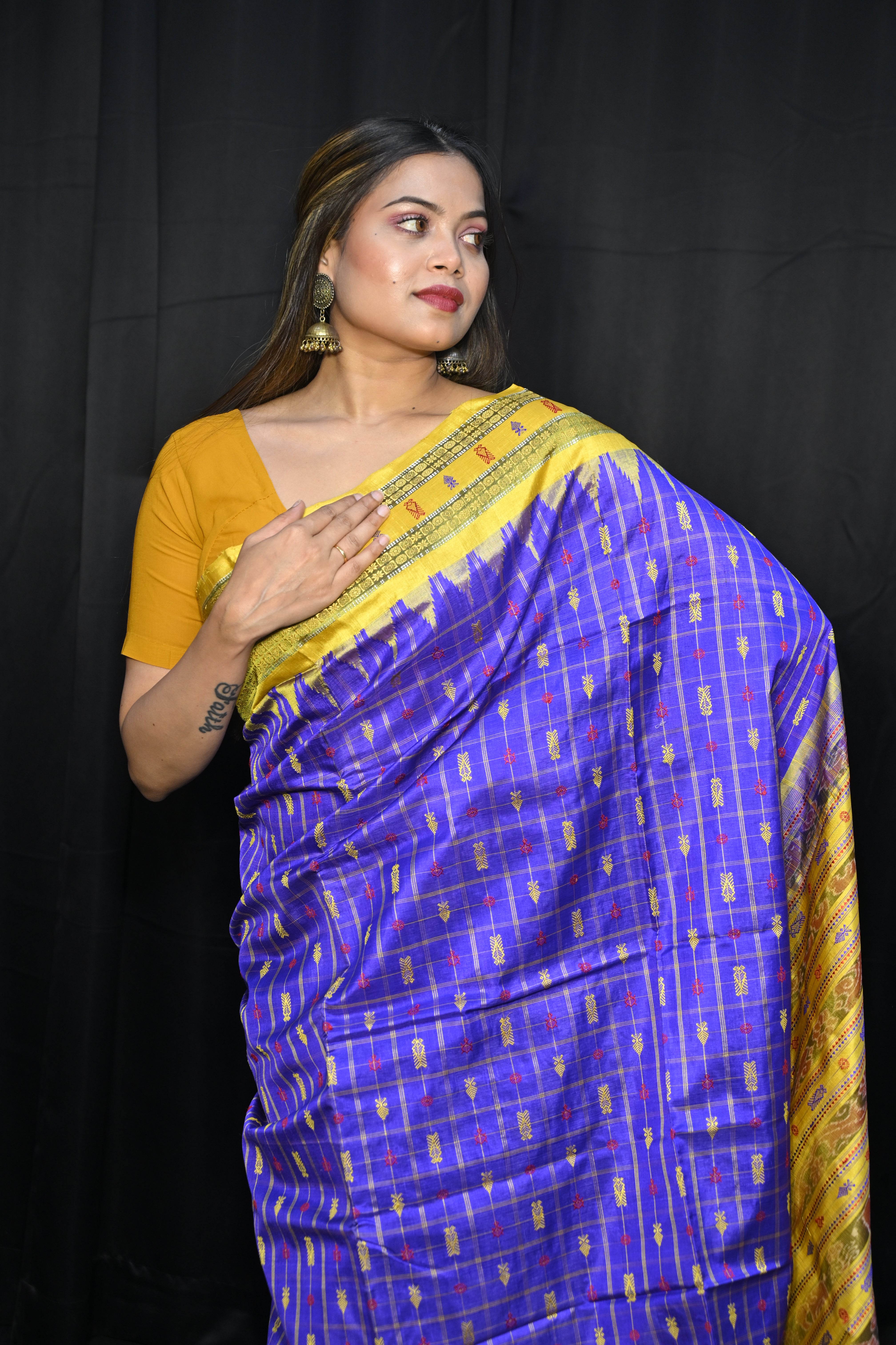Purple Yellow Hazarbuti Tussar Silk Saree