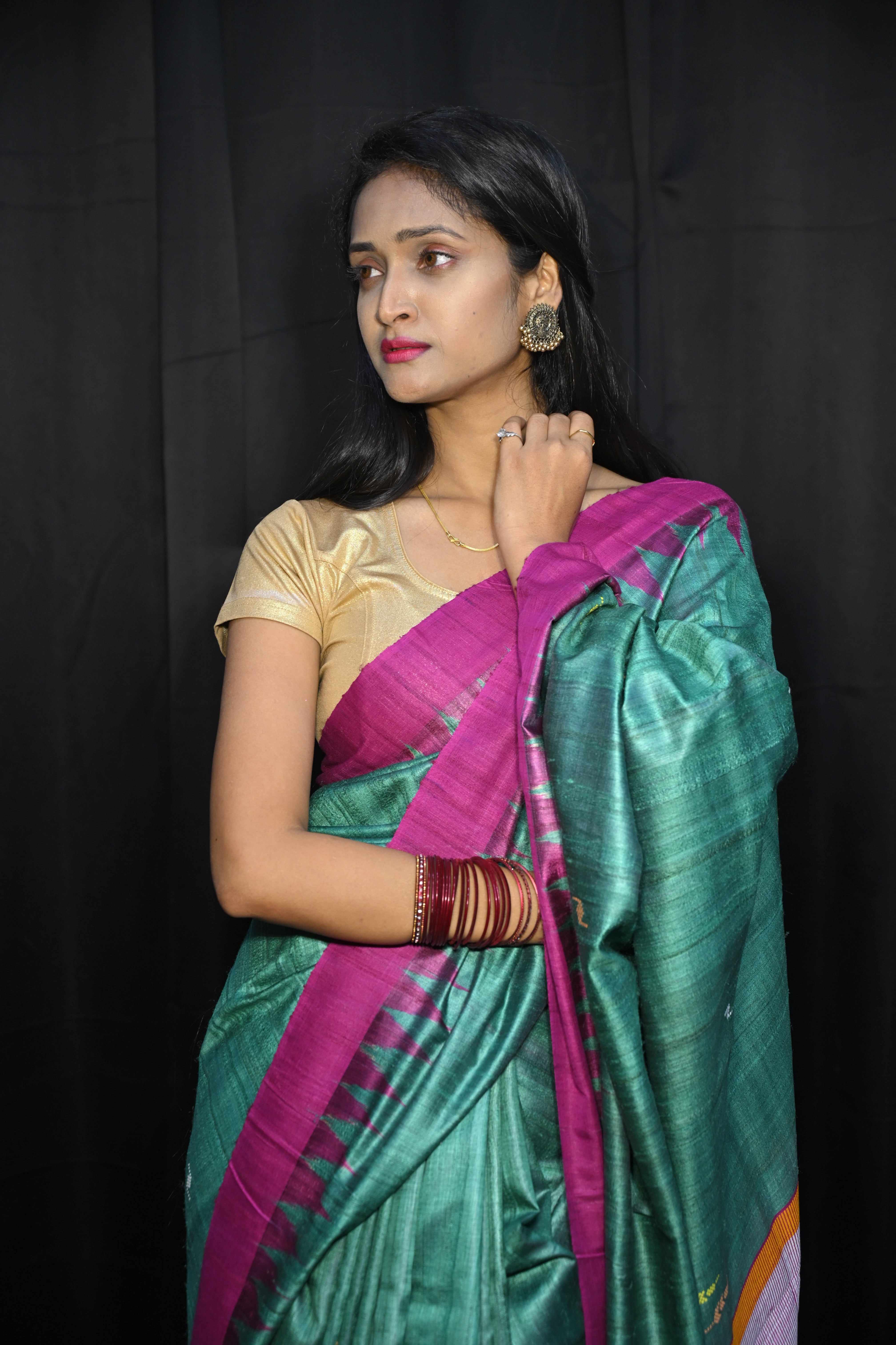 Rama Green Magenta Dancer Dessign Gopalpur Fine Tussar Silk Saree