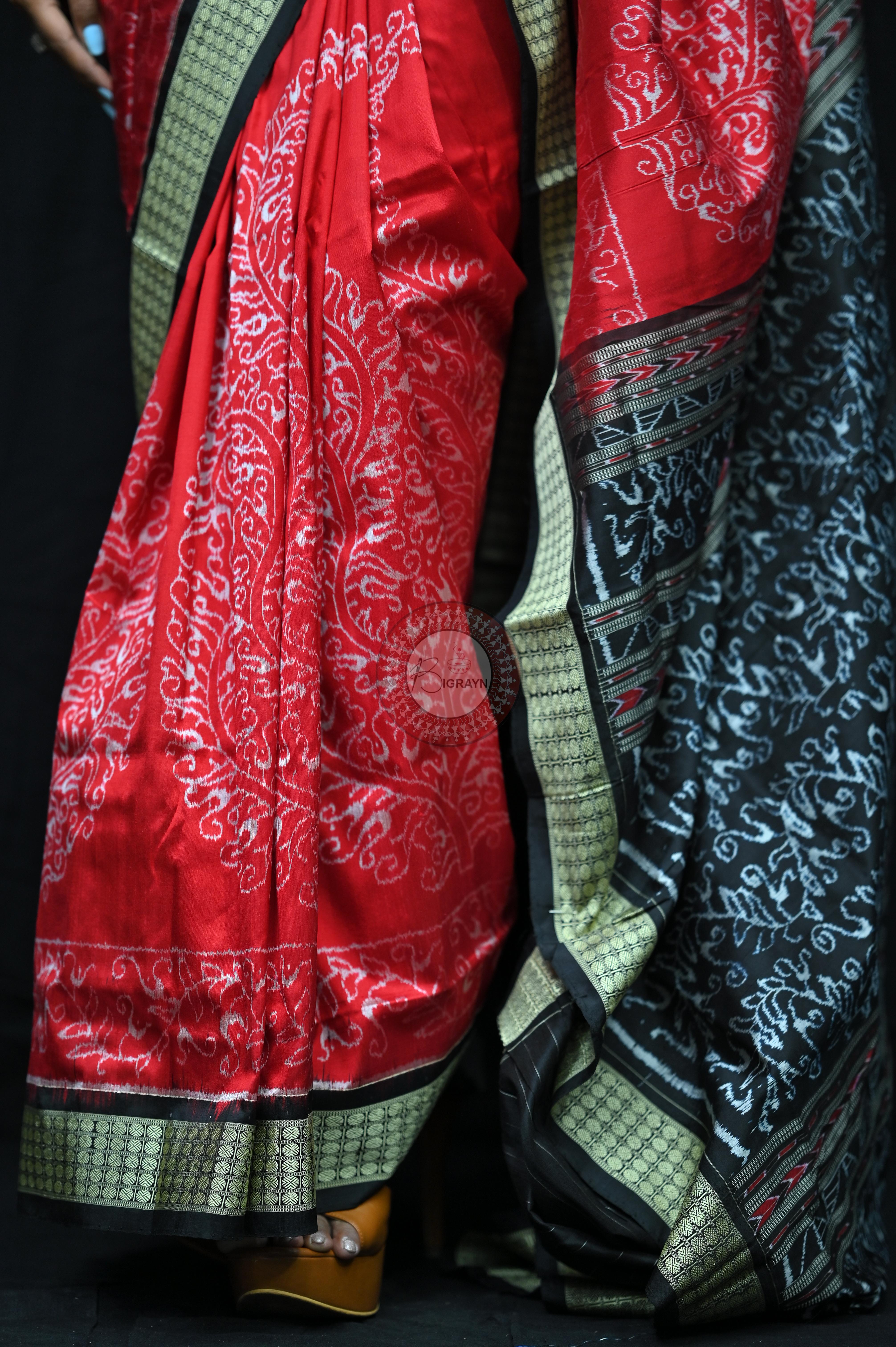 Red Sambalpuri Parsley (Ambua Patta) Sambalpuri Silk Sare