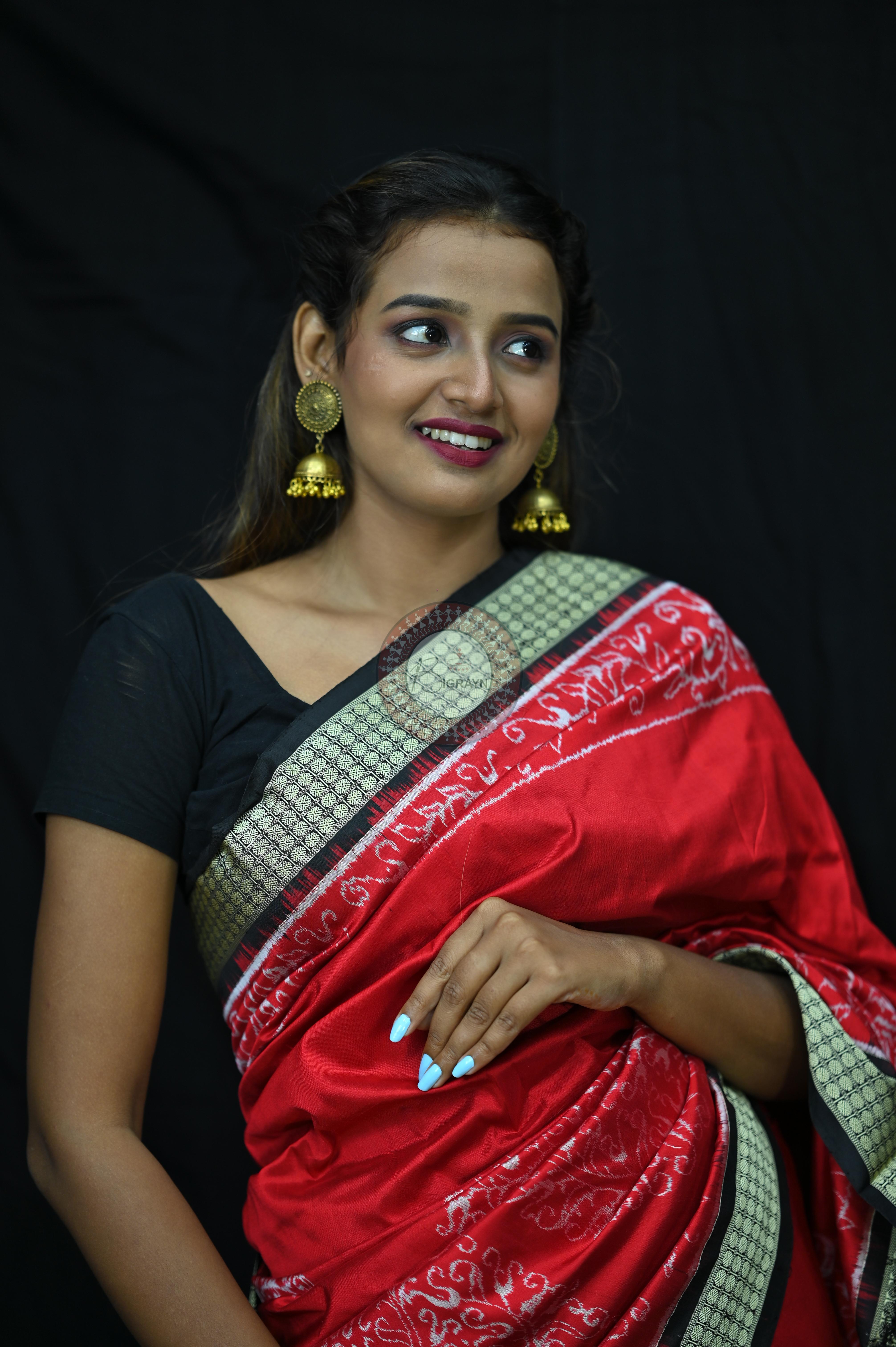Red Sambalpuri Parsley (Ambua Patta) Sambalpuri Silk Sare