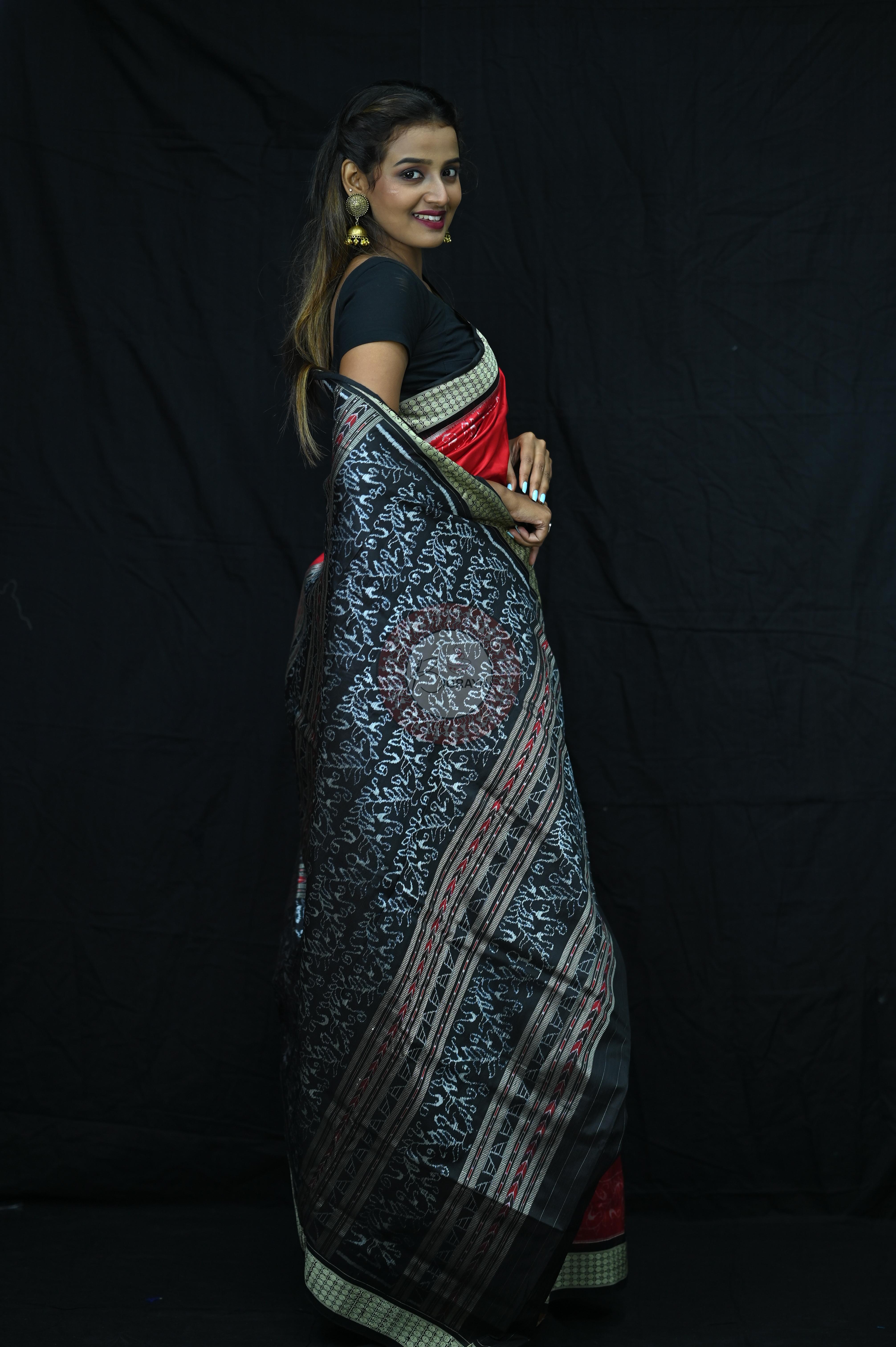 Red Sambalpuri Parsley (Ambua Patta) Sambalpuri Silk Sare