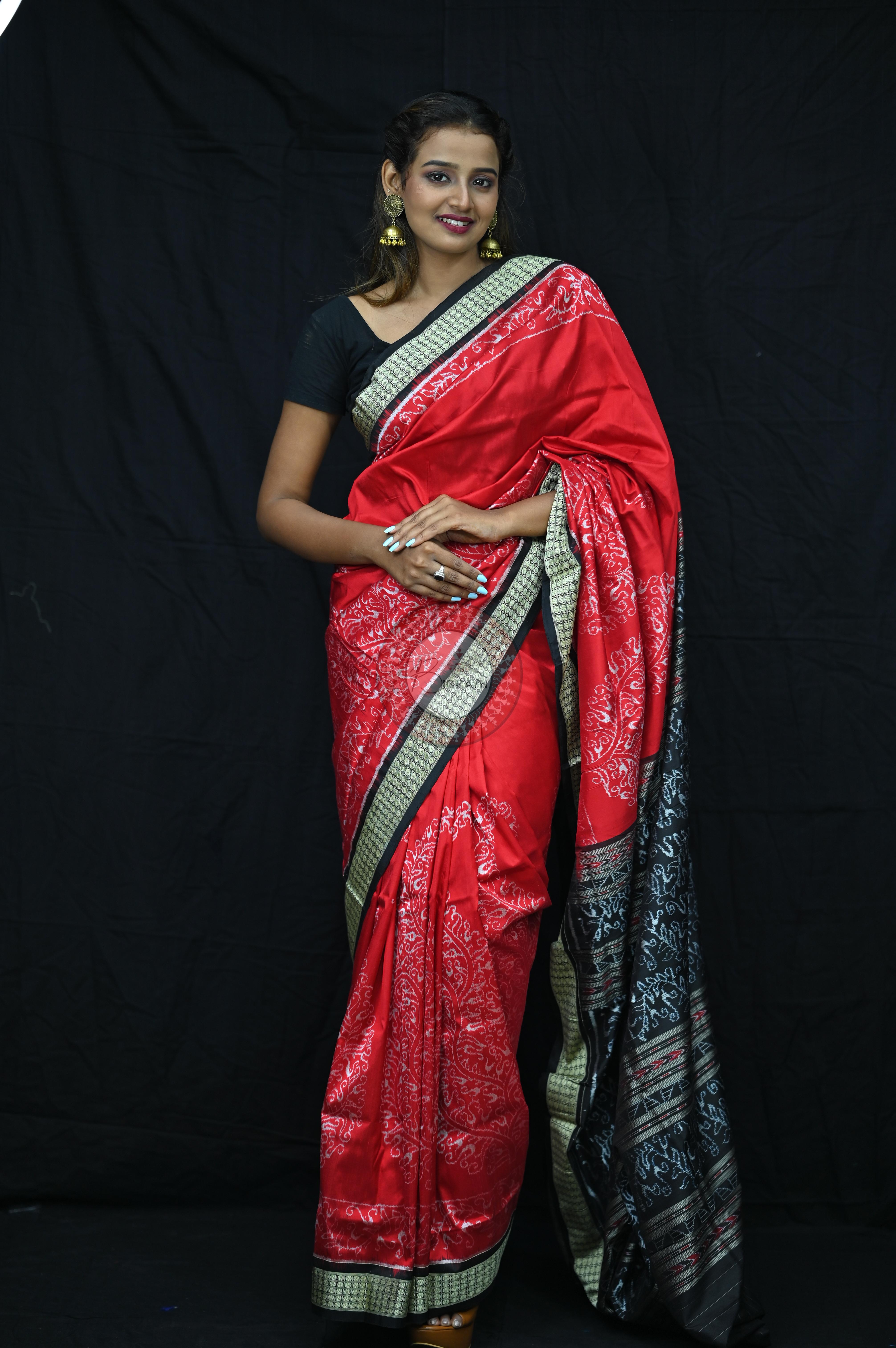 Red Sambalpuri Parsley (Ambua Patta) Sambalpuri Silk Sare