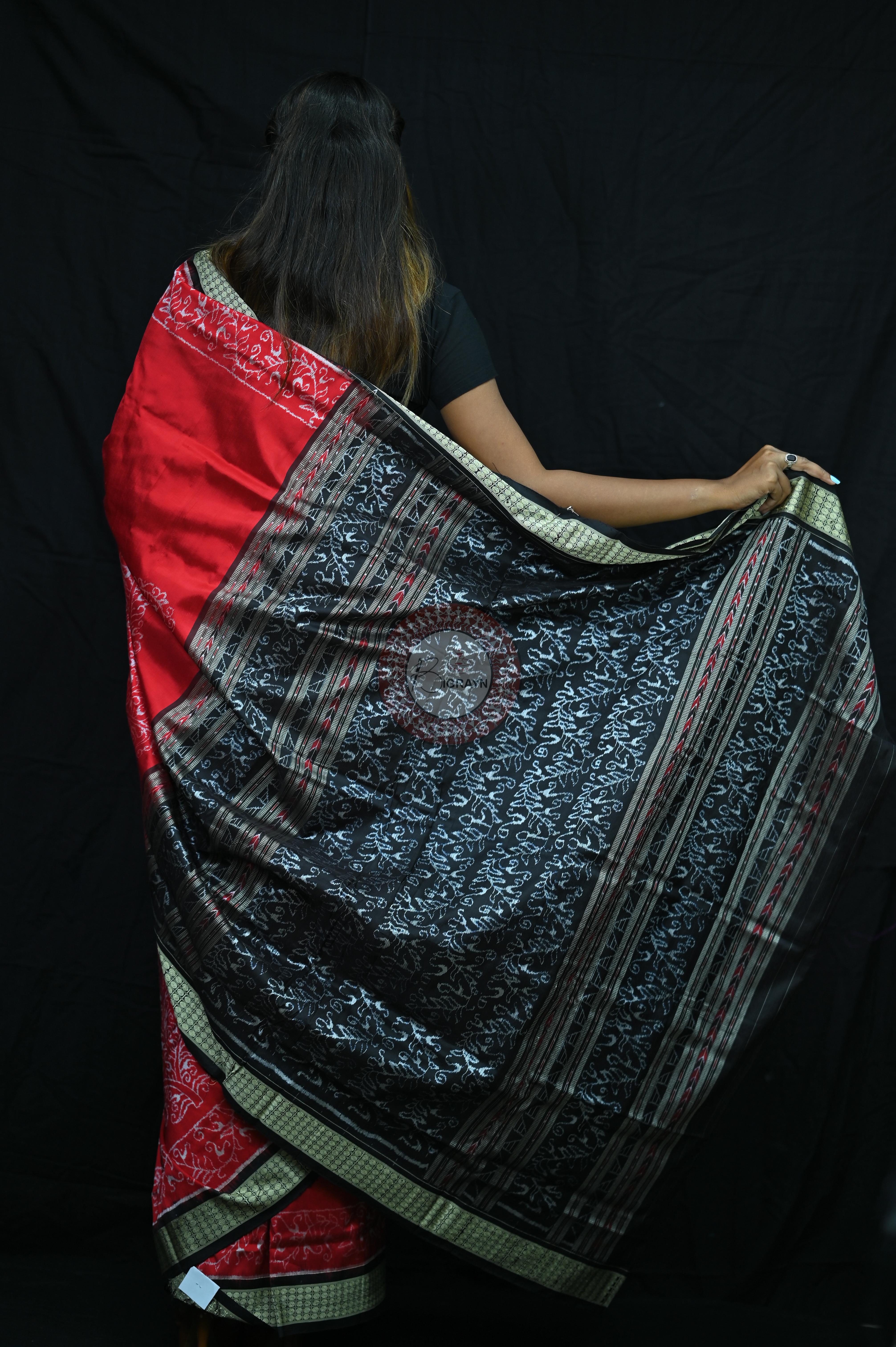 Red Sambalpuri Parsley (Ambua Patta) Sambalpuri Silk Sare