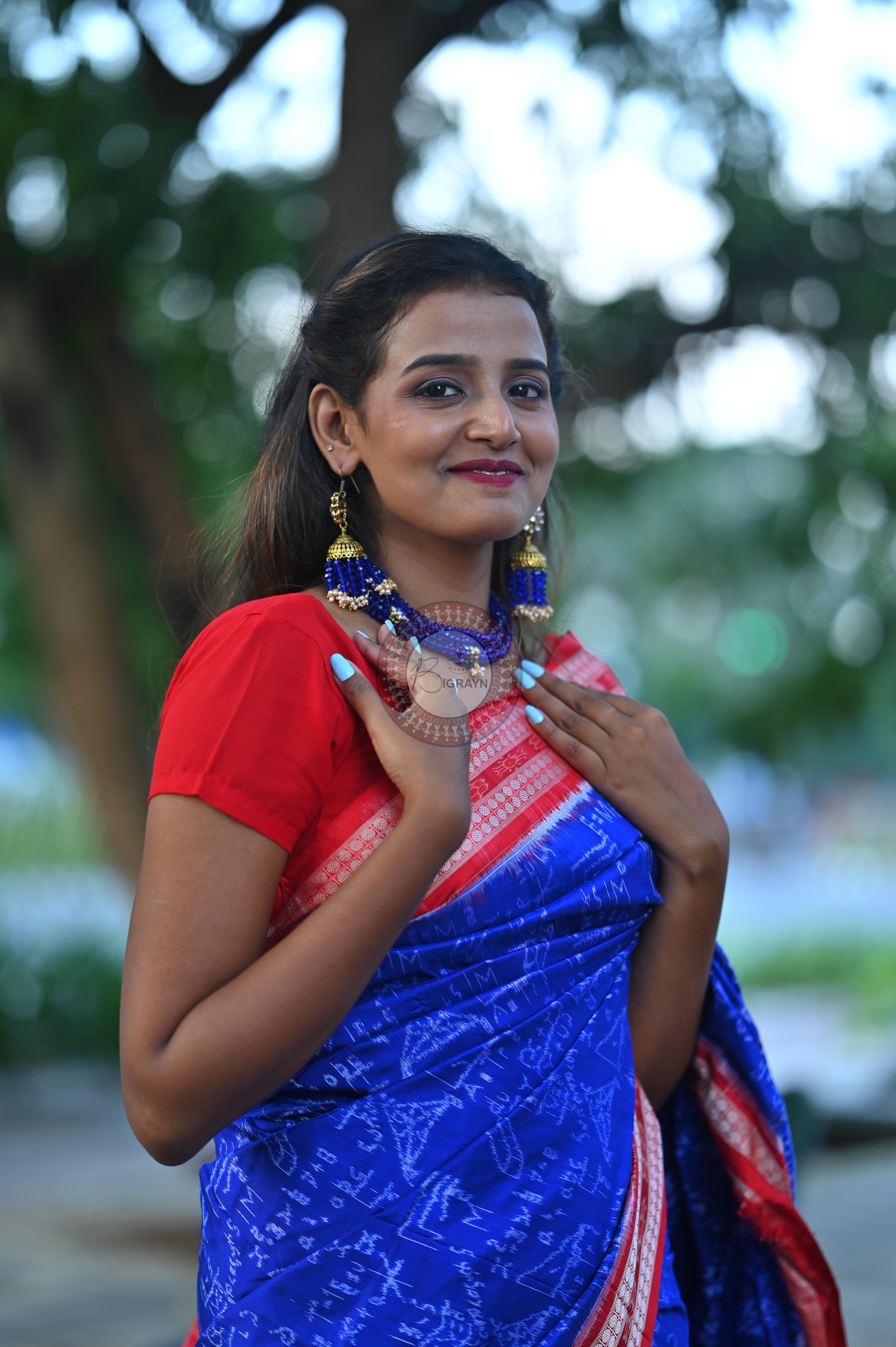Blue Red Mathematics Sambalpuri Silk Saree