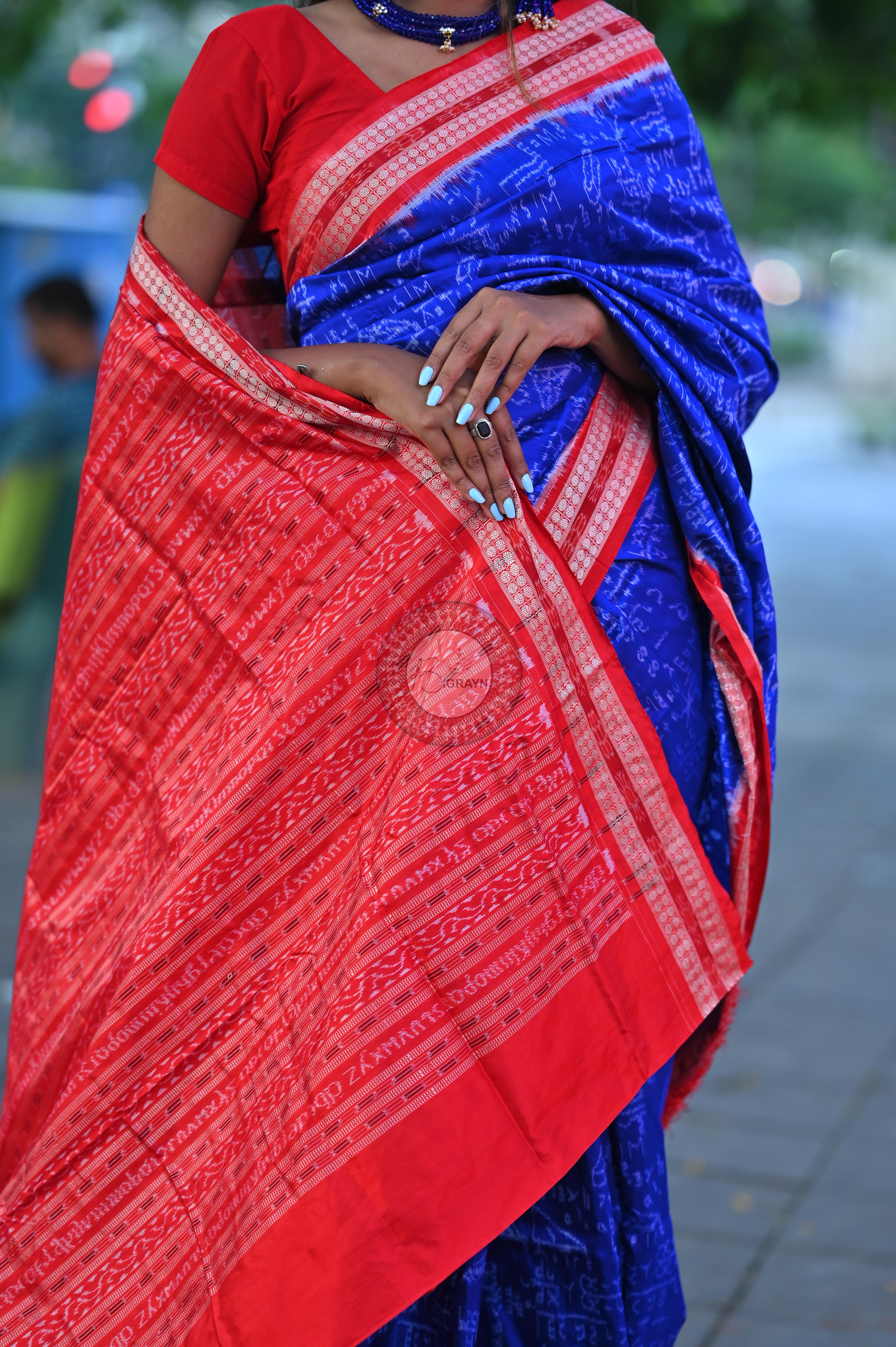 Blue Red Mathematics Sambalpuri Silk Saree