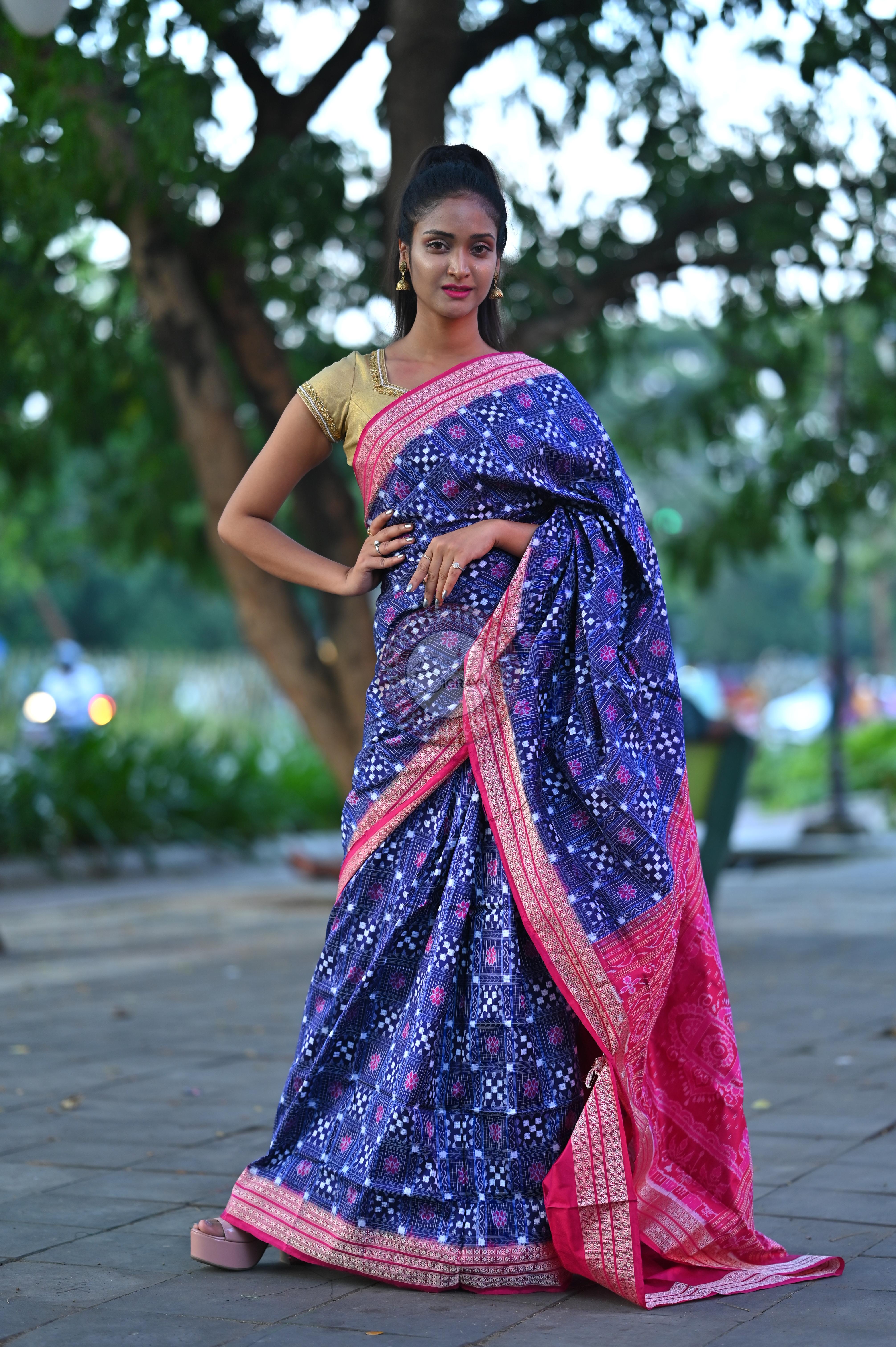 Purple Magenta Small Pasapali Sambalpuri Silk Saree