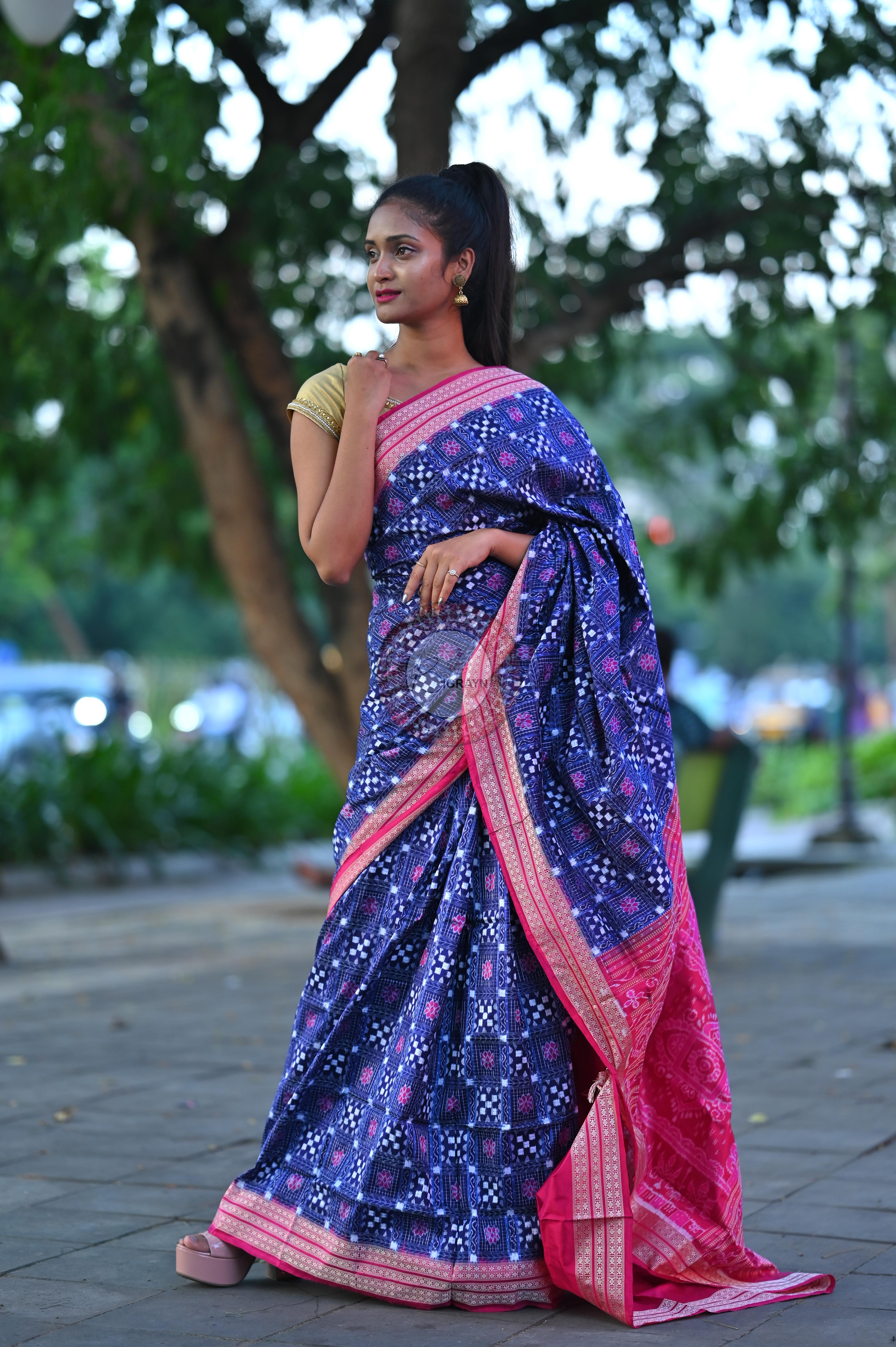 Purple Magenta Small Pasapali Sambalpuri Silk Saree