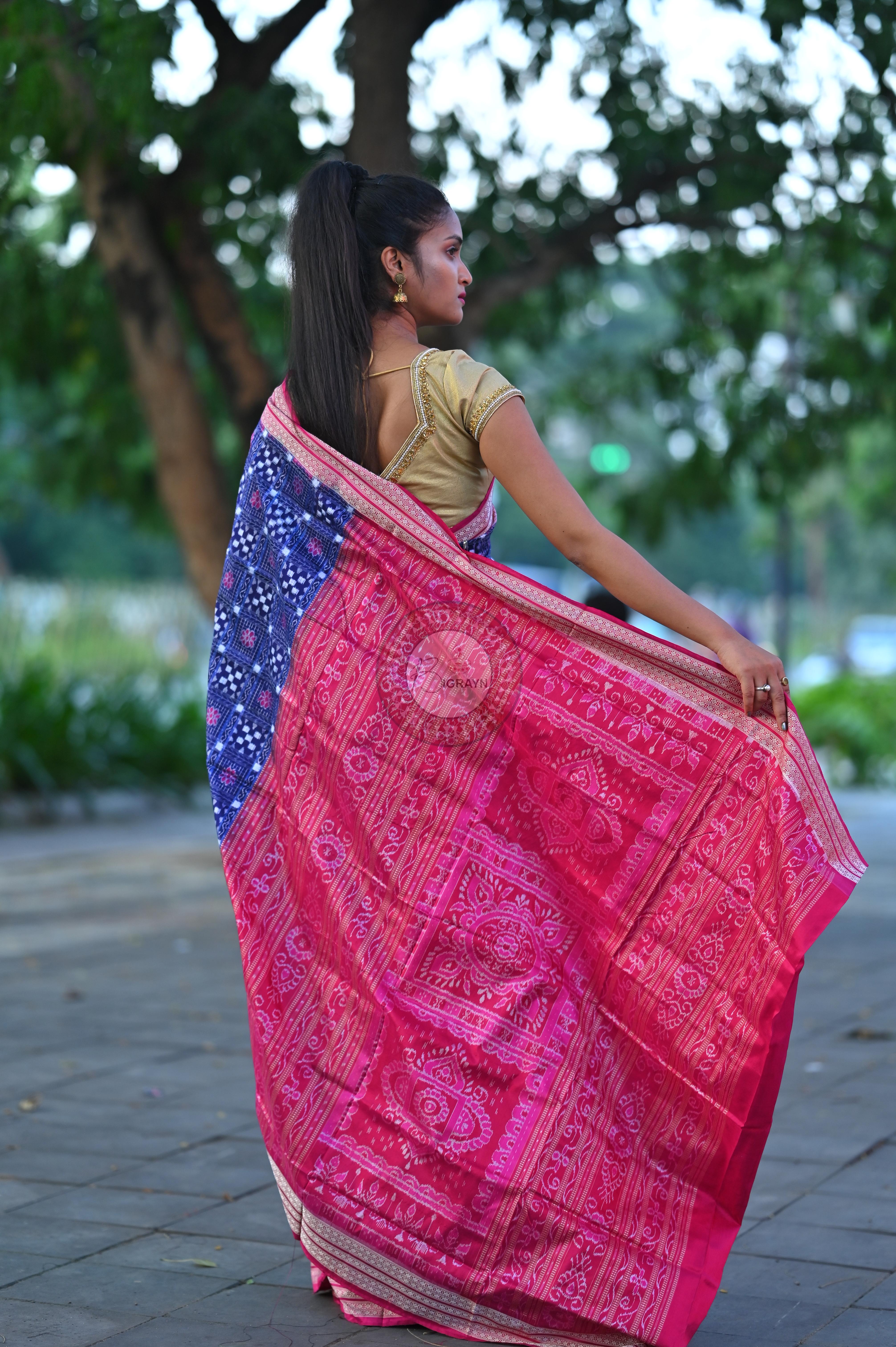 Purple Magenta Small Pasapali Sambalpuri Silk Saree
