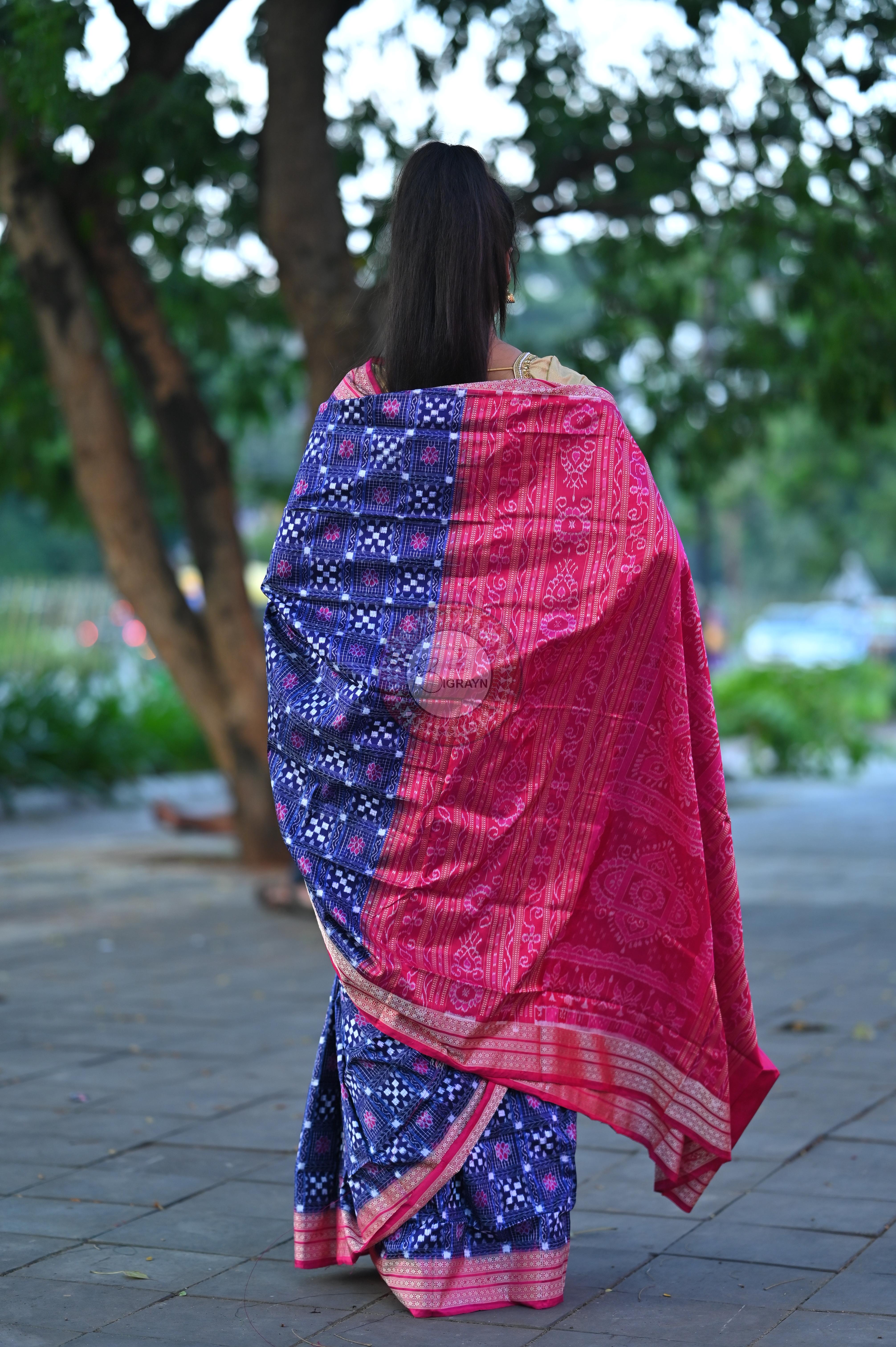Purple Magenta Small Pasapali Sambalpuri Silk Saree